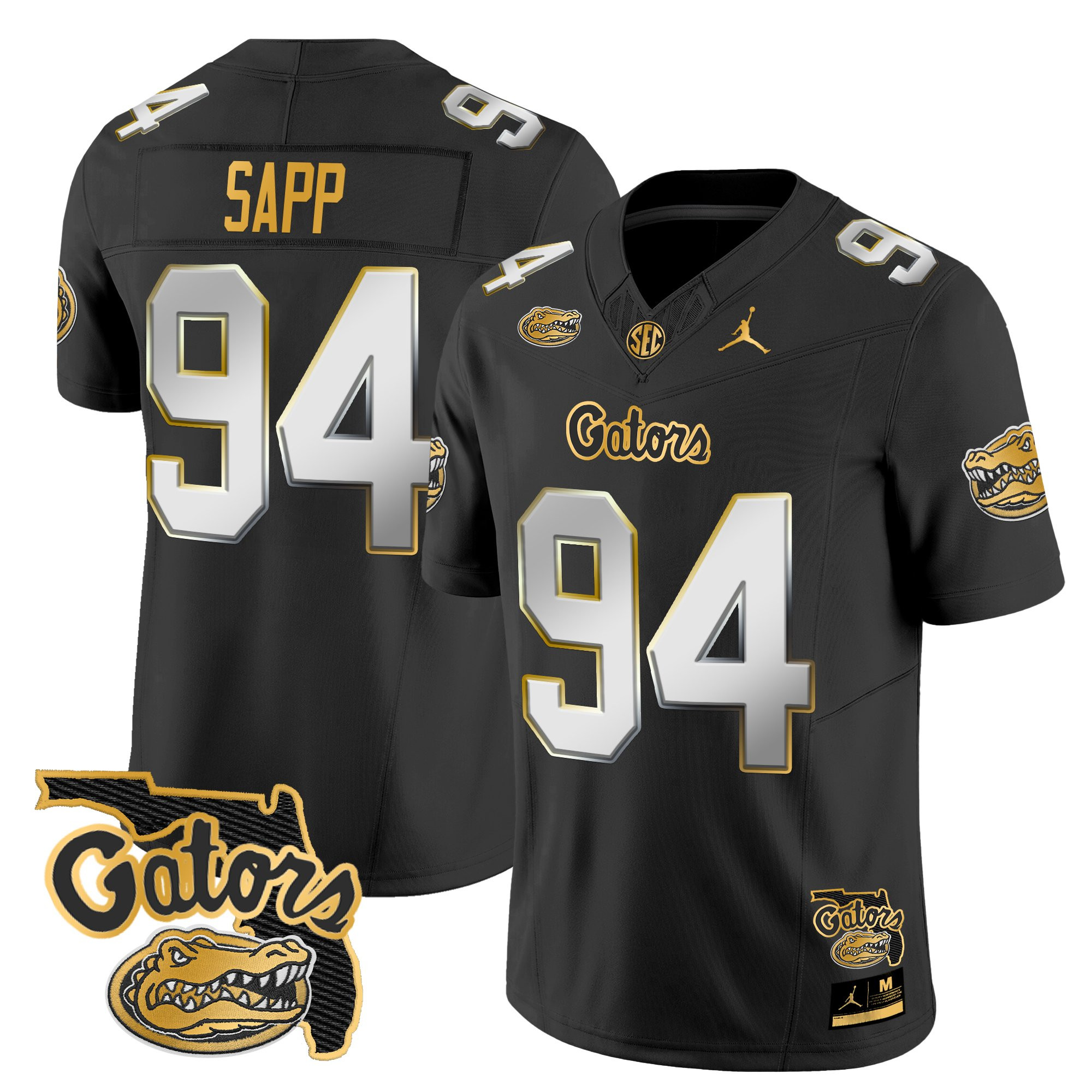 Tyreak?Sapp Men's Florida Gators 2025 Florida Patch Gold Vapor Limited Black Limited Jersey - All Stitched