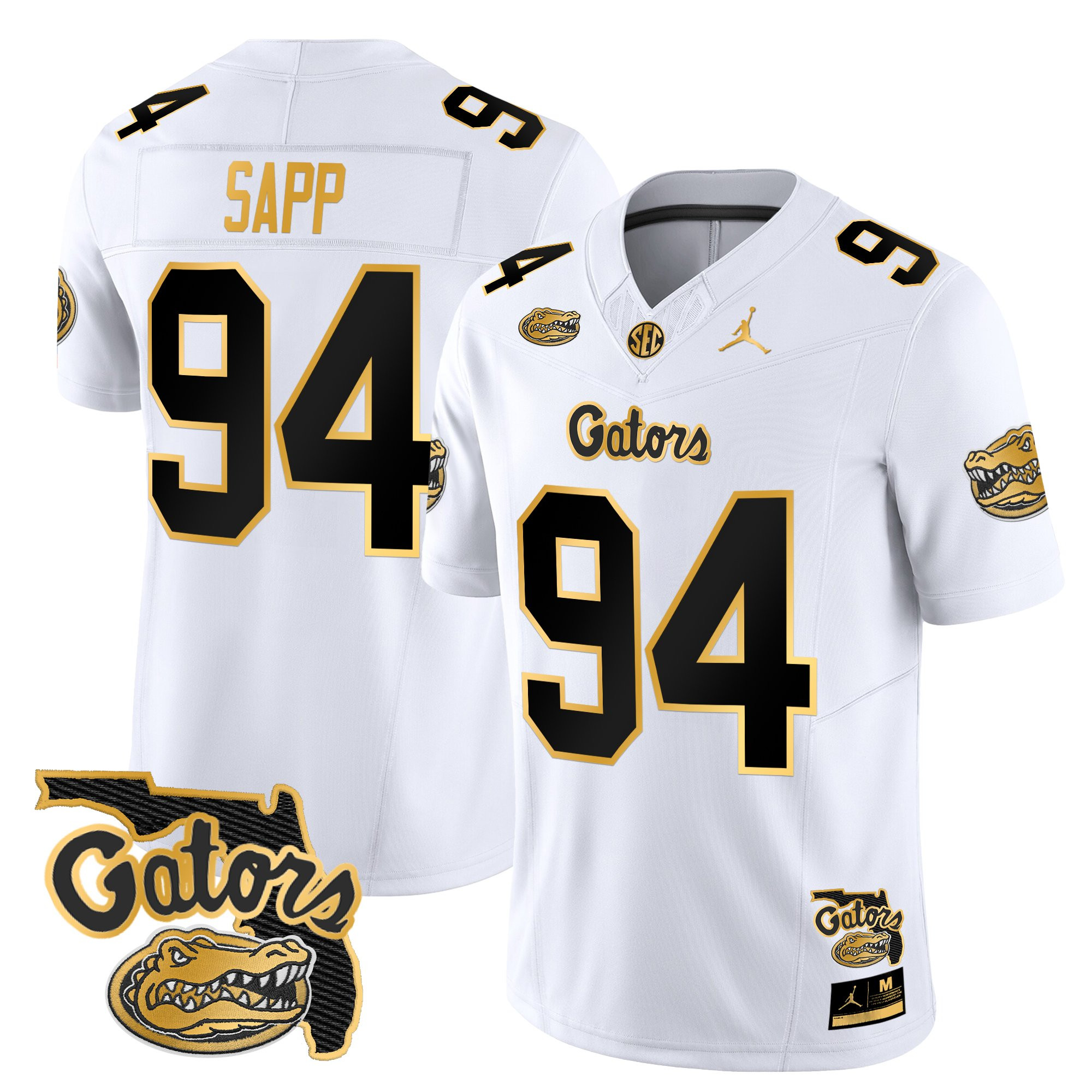 Tyreak?Sapp Men's Florida Gators 2025 Florida Patch Gold Vapor Limited White Gold Jersey - All Stitched