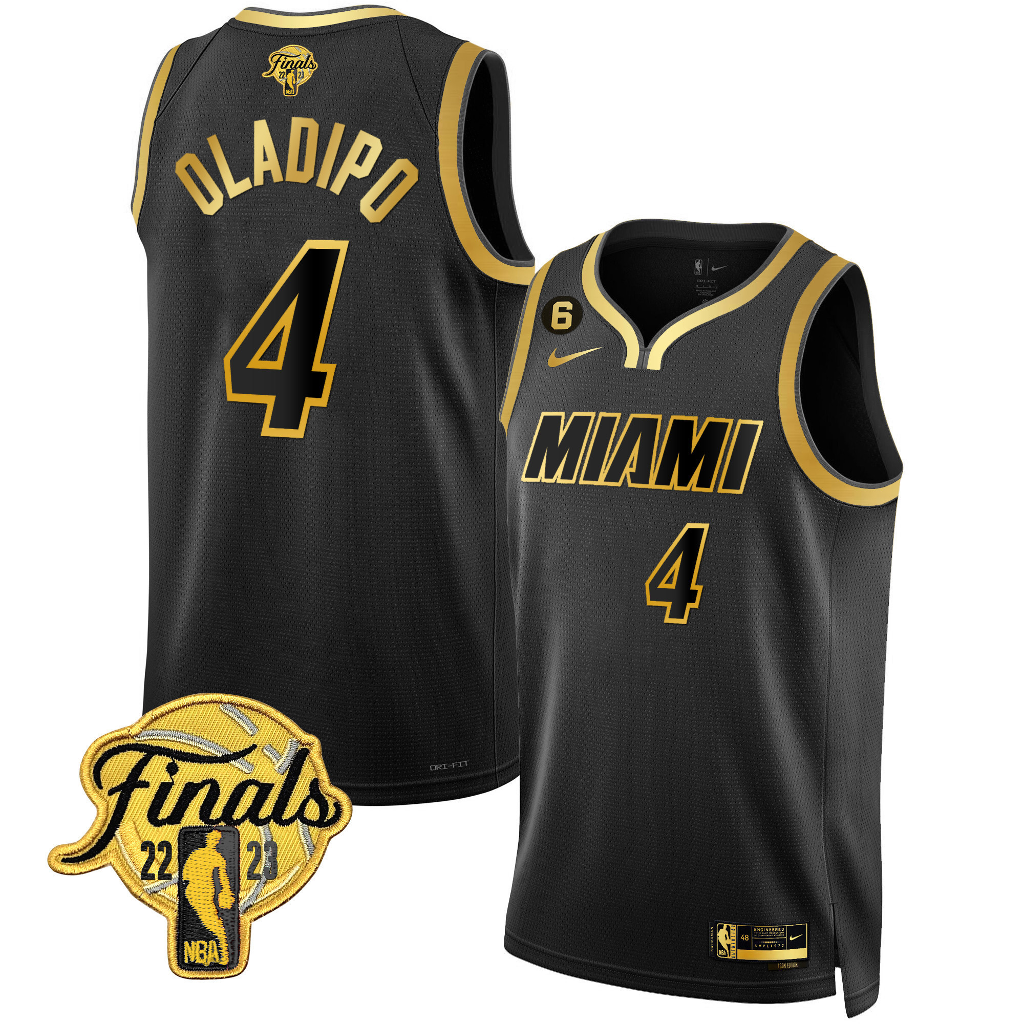Victor Oladipo Men's Miami Heat 2023 Finals Patch Collection Black Gold Jersey V4 - All Stitched