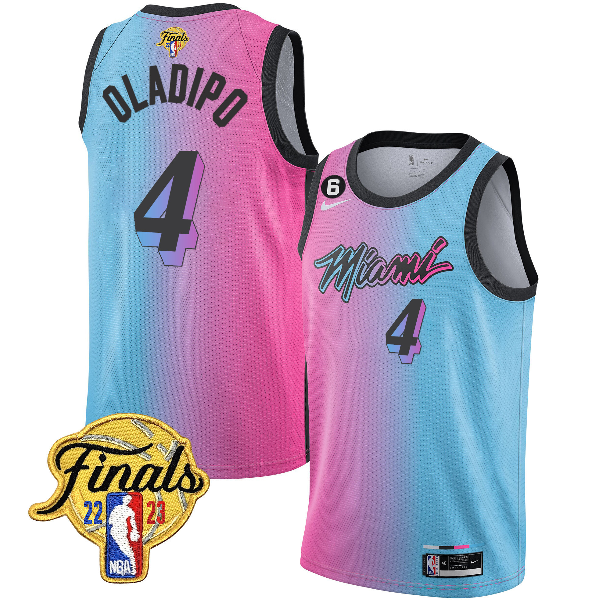 Victor Oladipo Men's Miami Heat 2023 Finals Patch Collection Pink Blue Jersey V4 - All Stitched