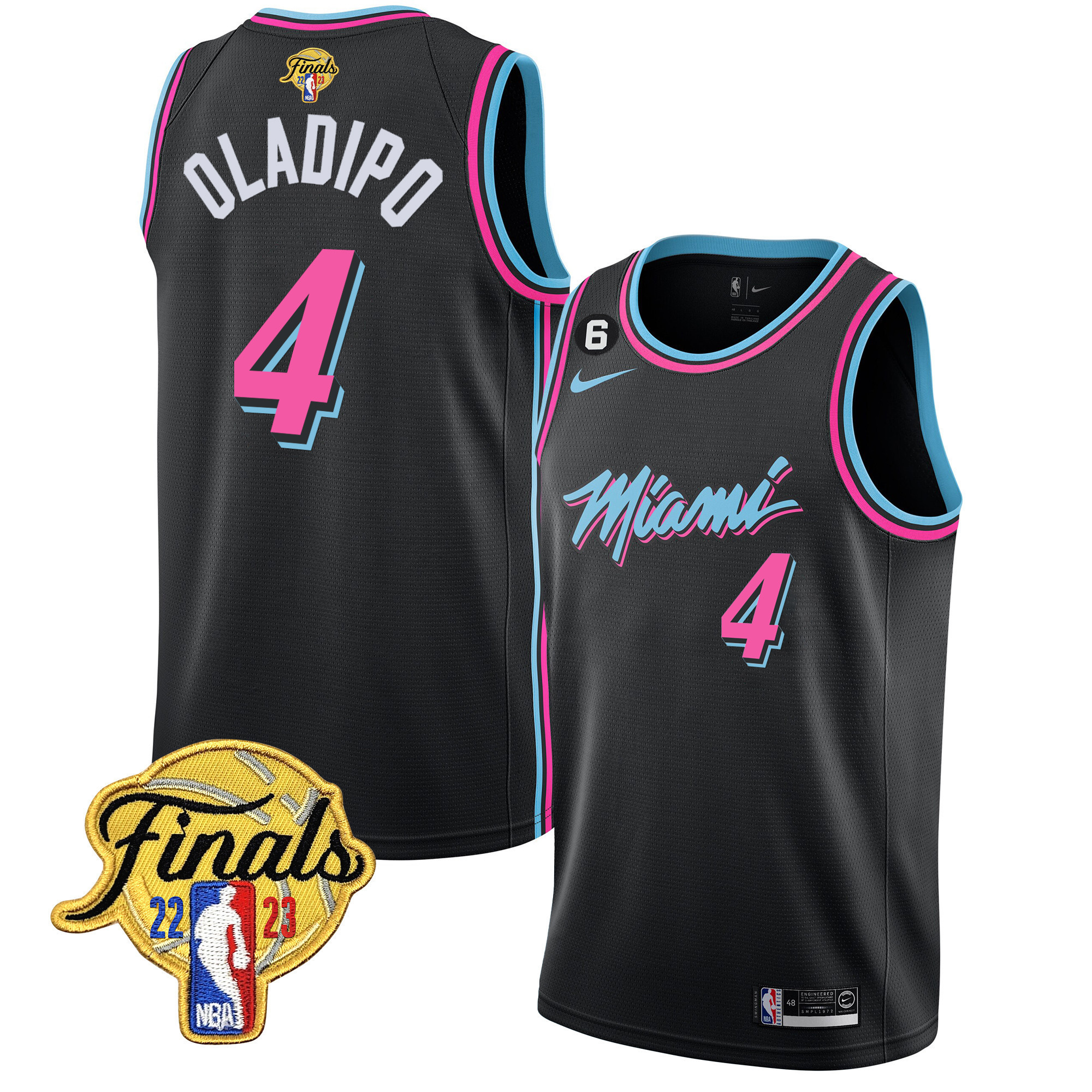 Victor Oladipo Men's Miami Heat 2023 Finals Patch Collection Vice Black Jersey V4 - All Stitched