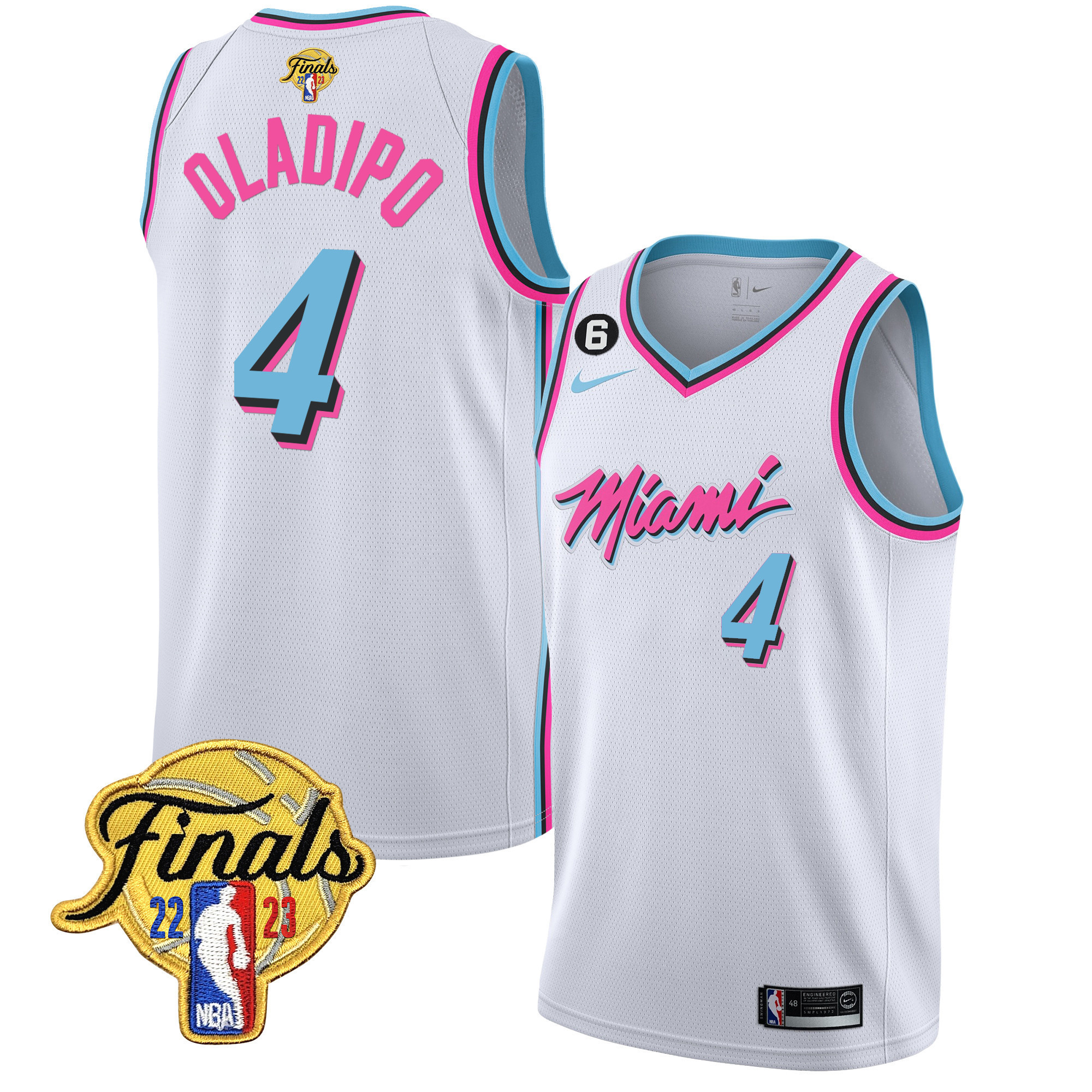 Victor Oladipo Men's Miami Heat 2023 Finals Patch Collection Vice White Jersey V4 - All Stitched