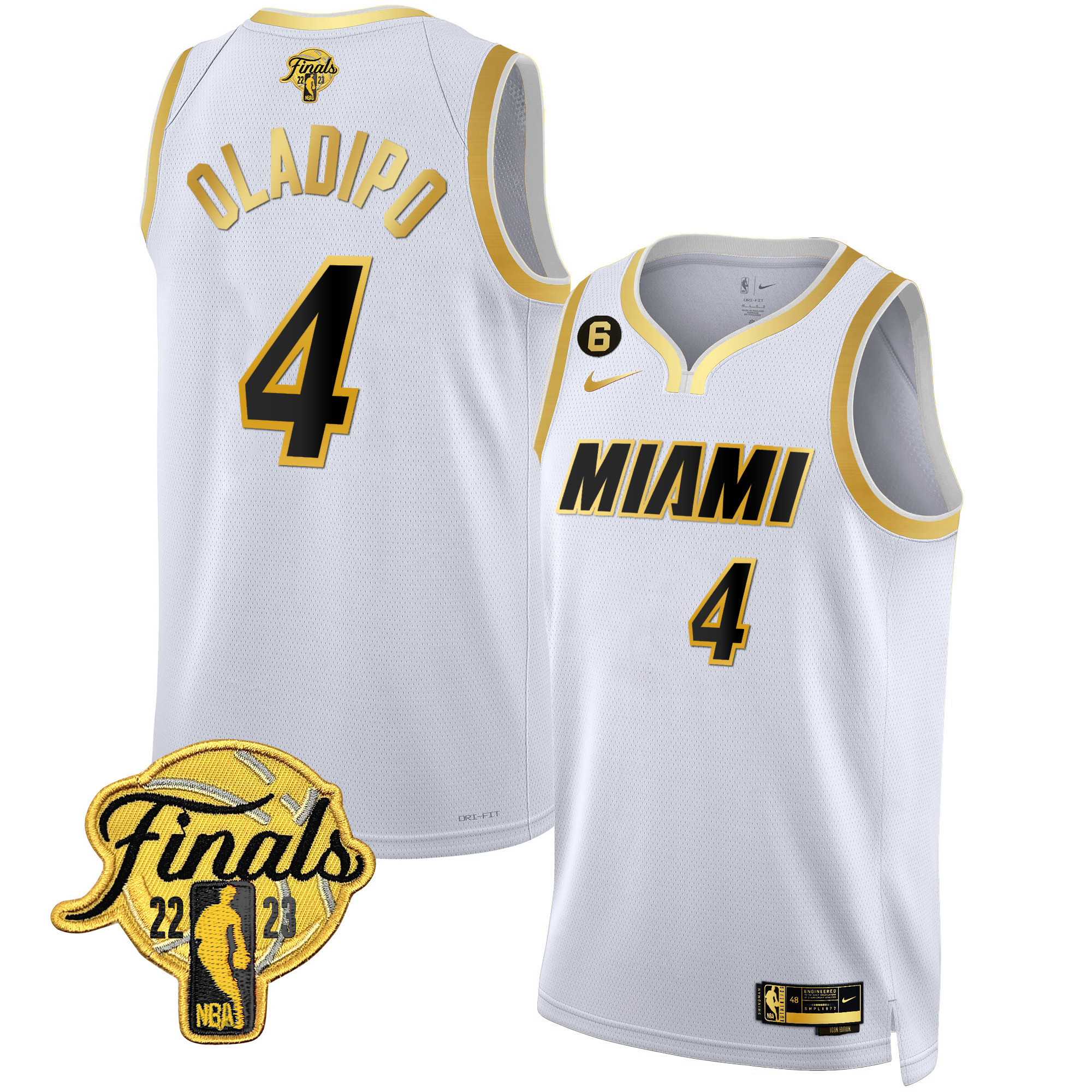 Victor Oladipo Men's Miami Heat 2023 Finals Patch Collection White Gold Jersey V4 - All Stitched