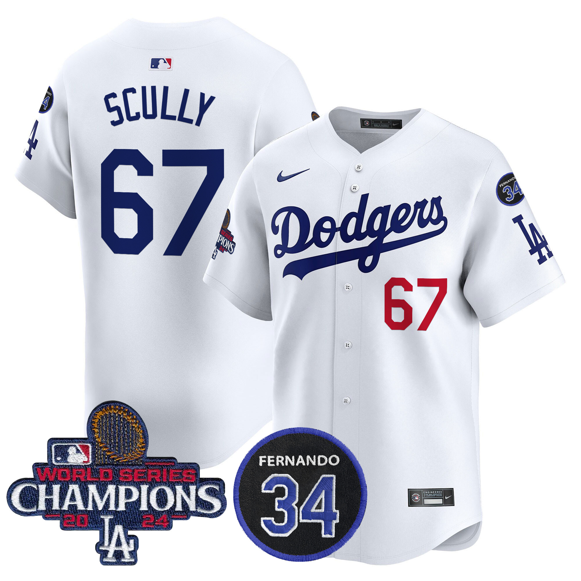 Vin Scully Men's Los Angeles Dodgers 2024 World Series Champions Patch Vapor Premier Limited White Jersey V2 - All Stitched
