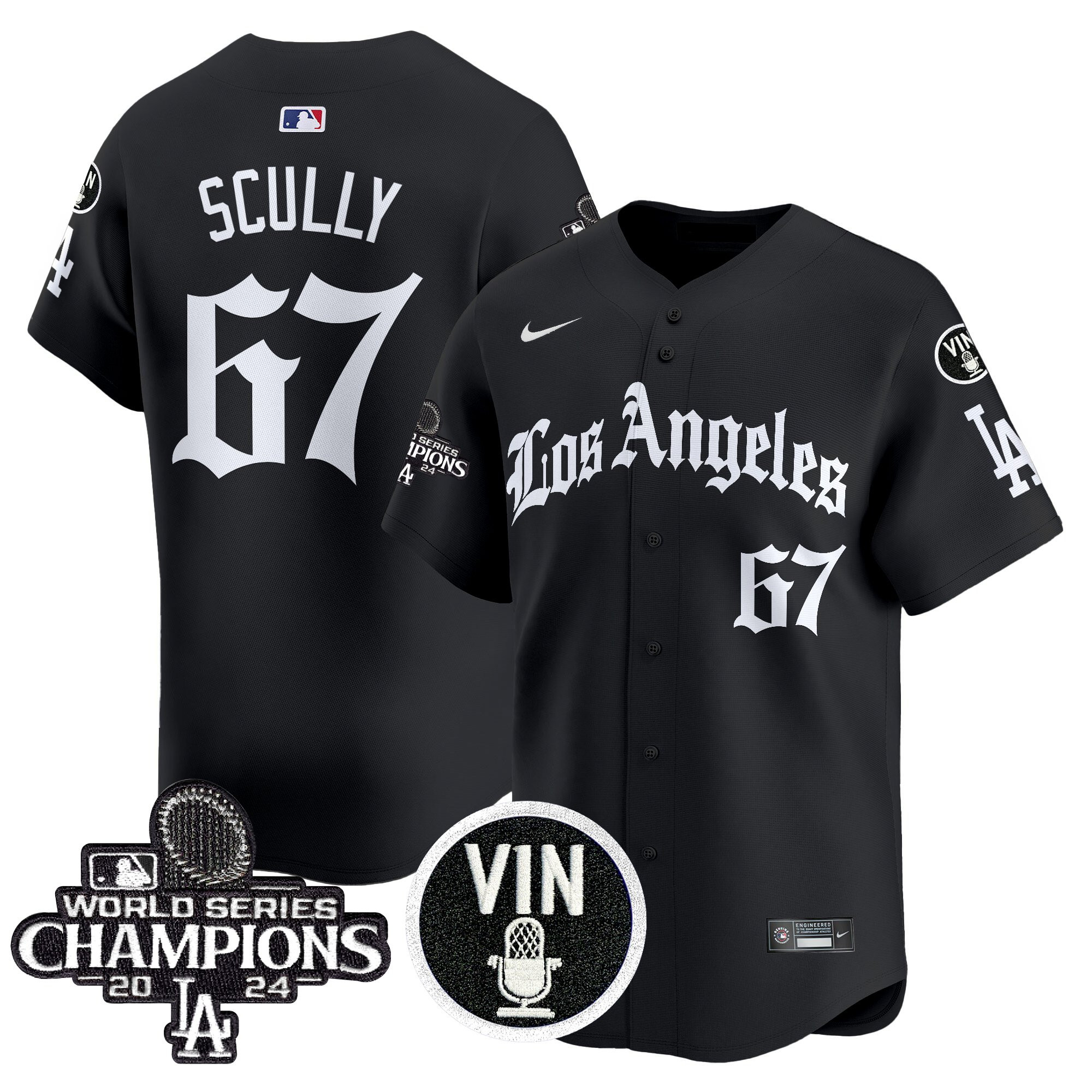 Vin Scully Men's Los Angeles Dodgers 2025 LA Gothic Style Vapor Premier Limited Black Jersey - All Stitched
