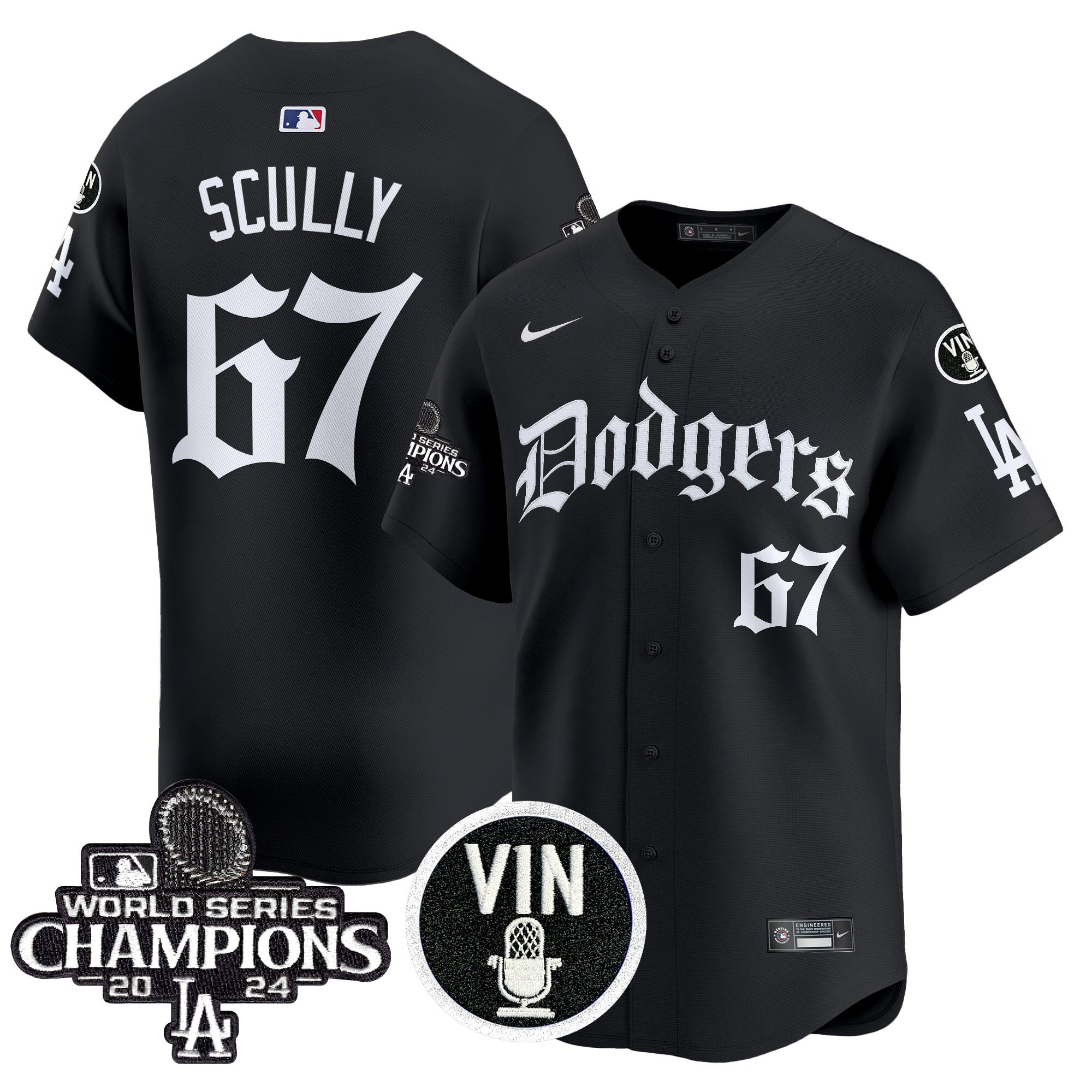 Vin Scully Men's Los Angeles Dodgers 2025 LA Gothic Style Vapor Premier Limited Black Jersey V2 - All Stitched