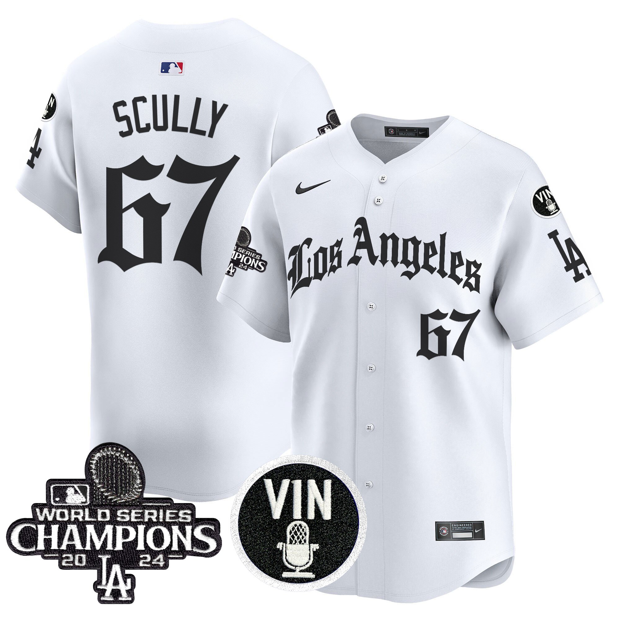 Vin Scully Men's Los Angeles Dodgers 2025 LA Gothic Style Vapor Premier Limited White Jersey - All Stitched