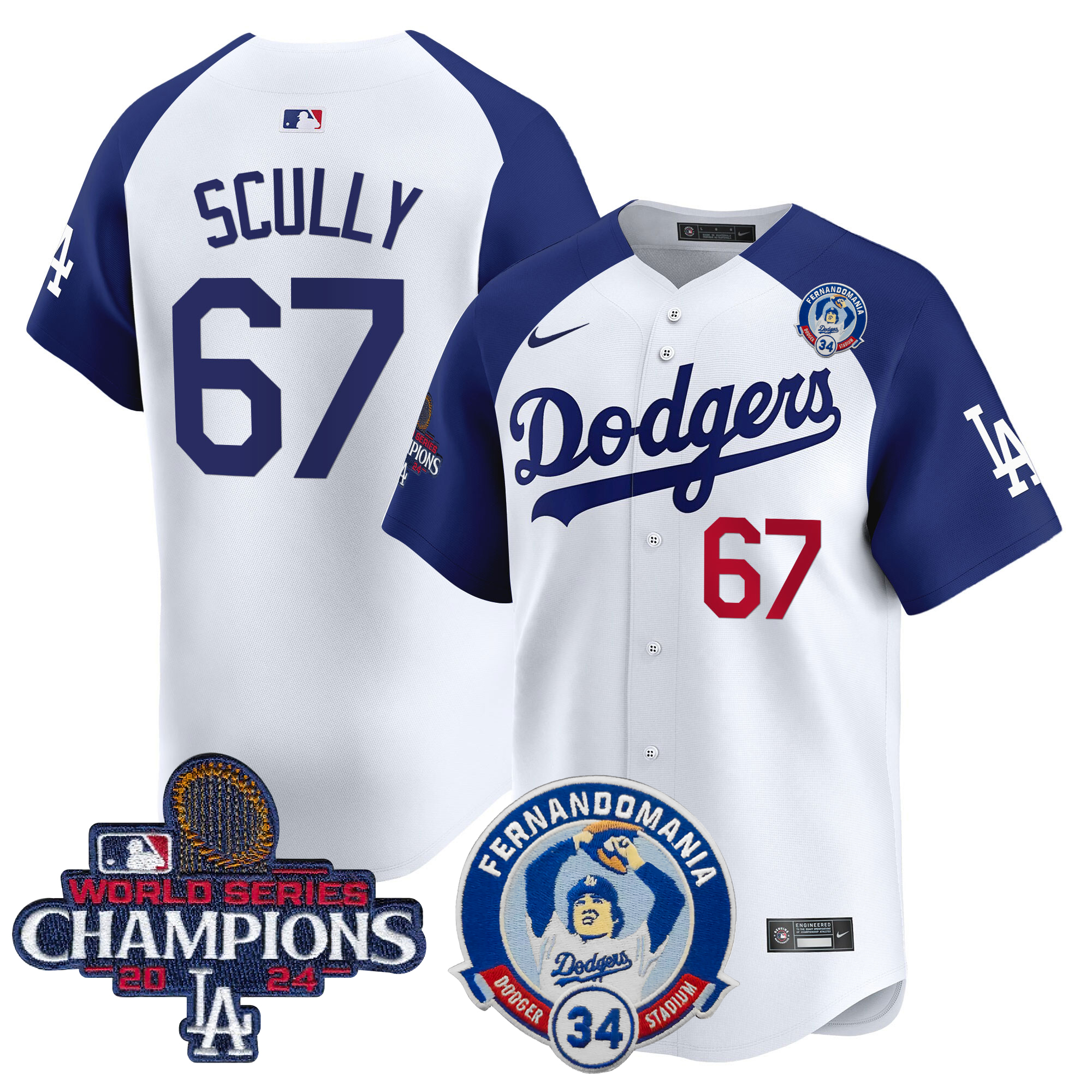 Vin Scully Men's Los Angeles Dodgers Fernando & 2024 World Series Champions Patch Vapor Premier Limited Alternate White Jersey V2 - All Stitched