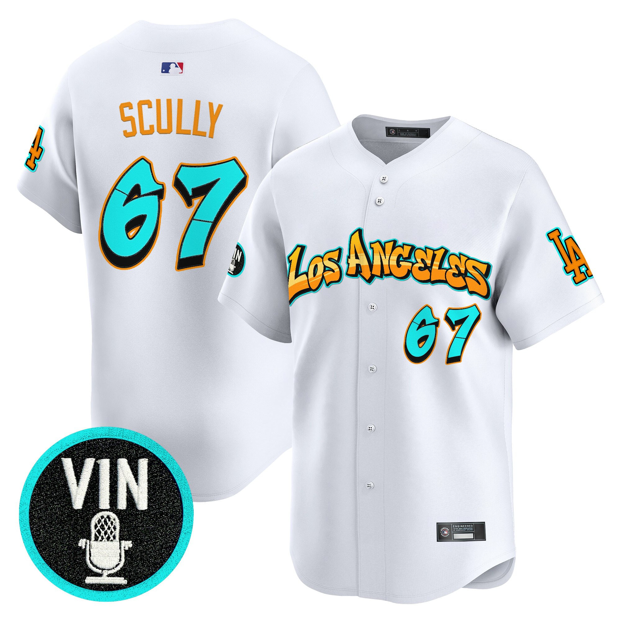 Vin Scully Men's Los Angeles Dodgers Graffiti Street Style Edition Vapor Premier Limited White Jersey - All Stitched