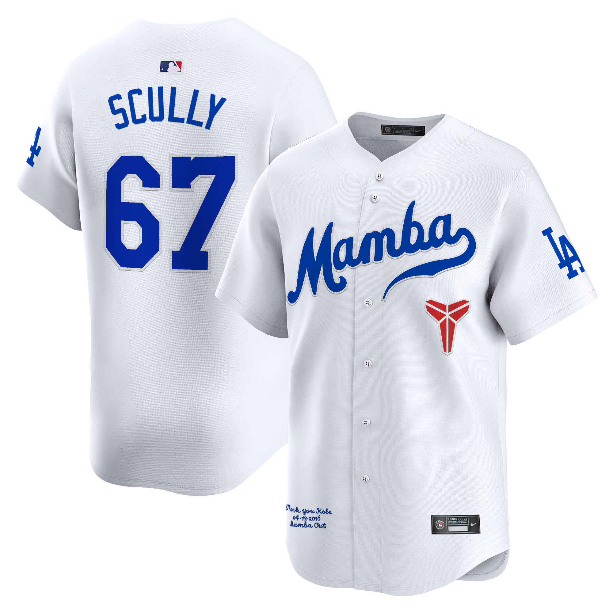 Vin Scully Men's Los Angeles Dodgers Kobe Bryant Mamba Vapor Premier Limited White Jersey - All Stitched