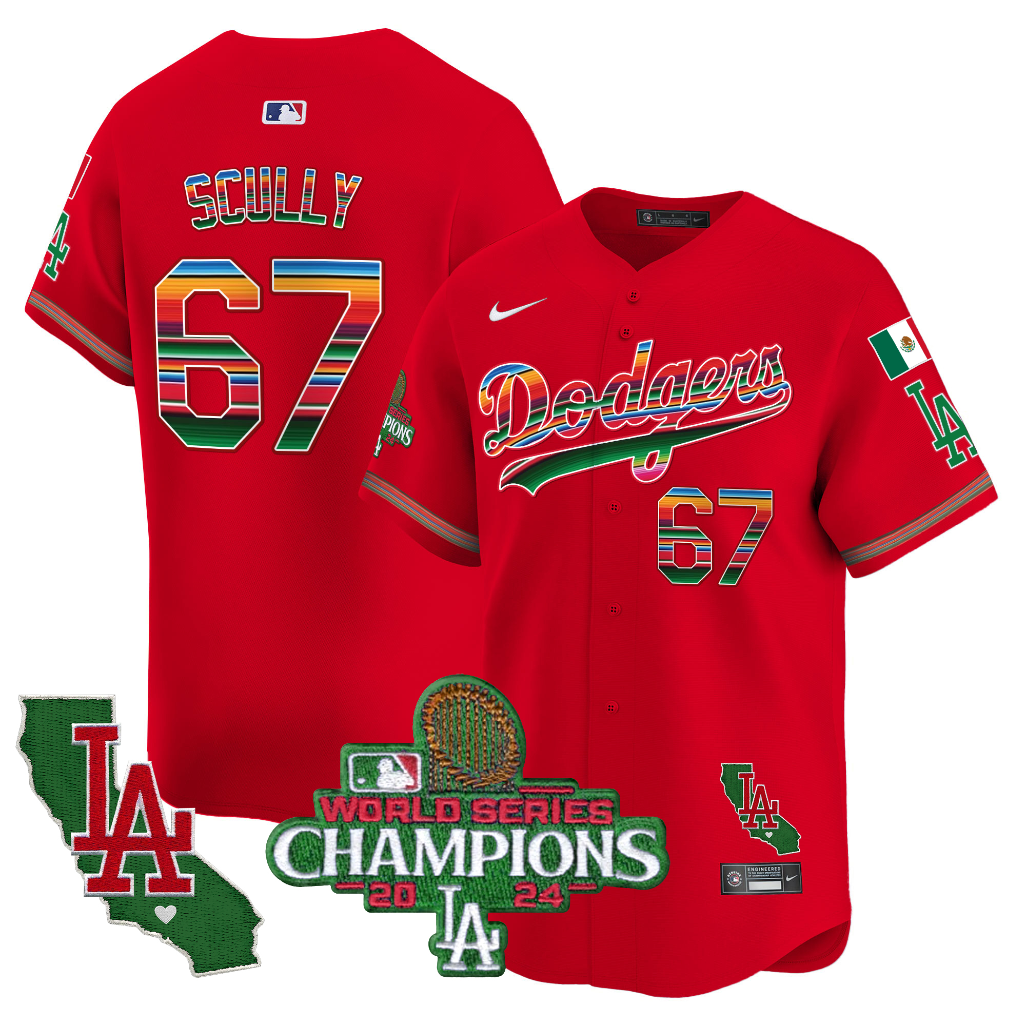 Vin Scully Men's Los Angeles Dodgers Mexico 2024 World Series Champions Vapor Premier Limited Red Jersey - All Stitched