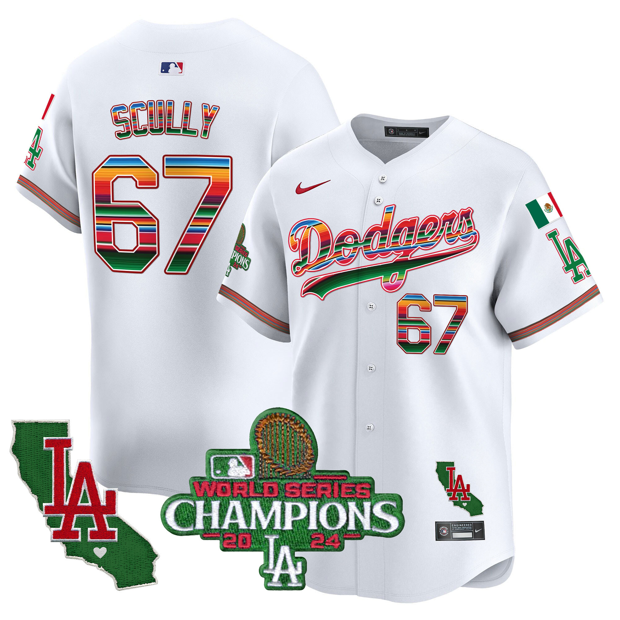 Vin Scully Men's Los Angeles Dodgers Mexico 2024 World Series Champions Vapor Premier Limited White Jersey - All Stitched