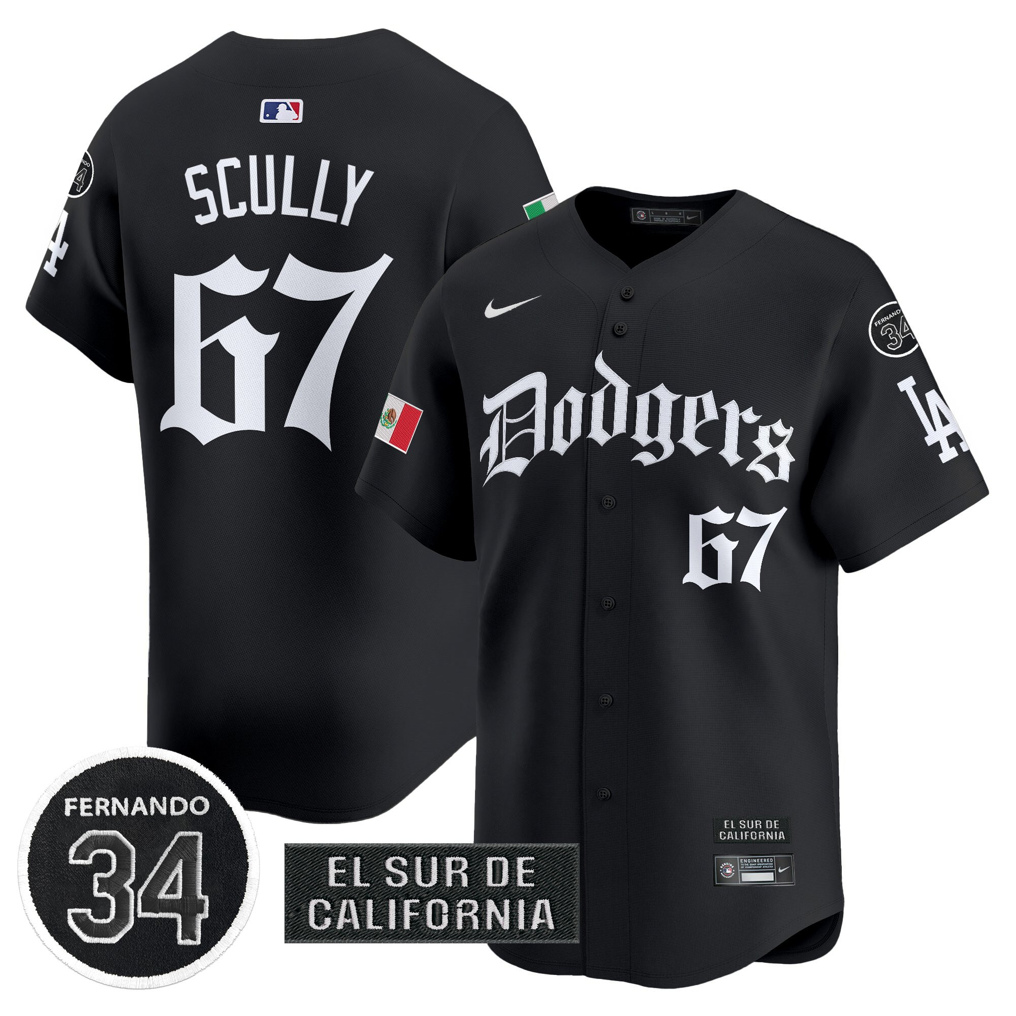 Vin Scully Men's Los Angeles Dodgers Mexico 2025 LA Gothic Style Vapor Premier Limited Black Jersey V2 - All Stitched
