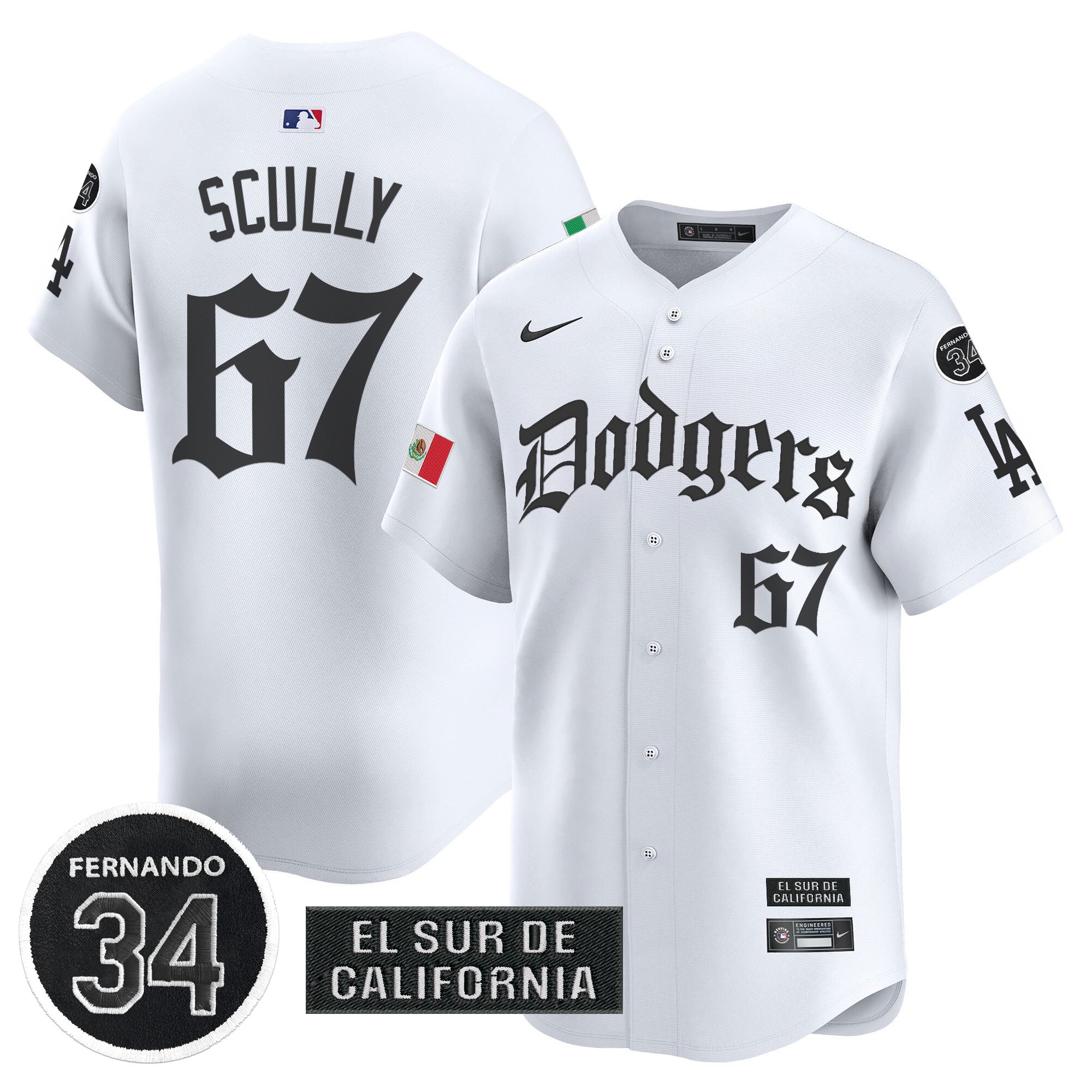 Vin Scully Men's Los Angeles Dodgers Mexico 2025 LA Gothic Style Vapor Premier Limited White Jersey V2 - All Stitched