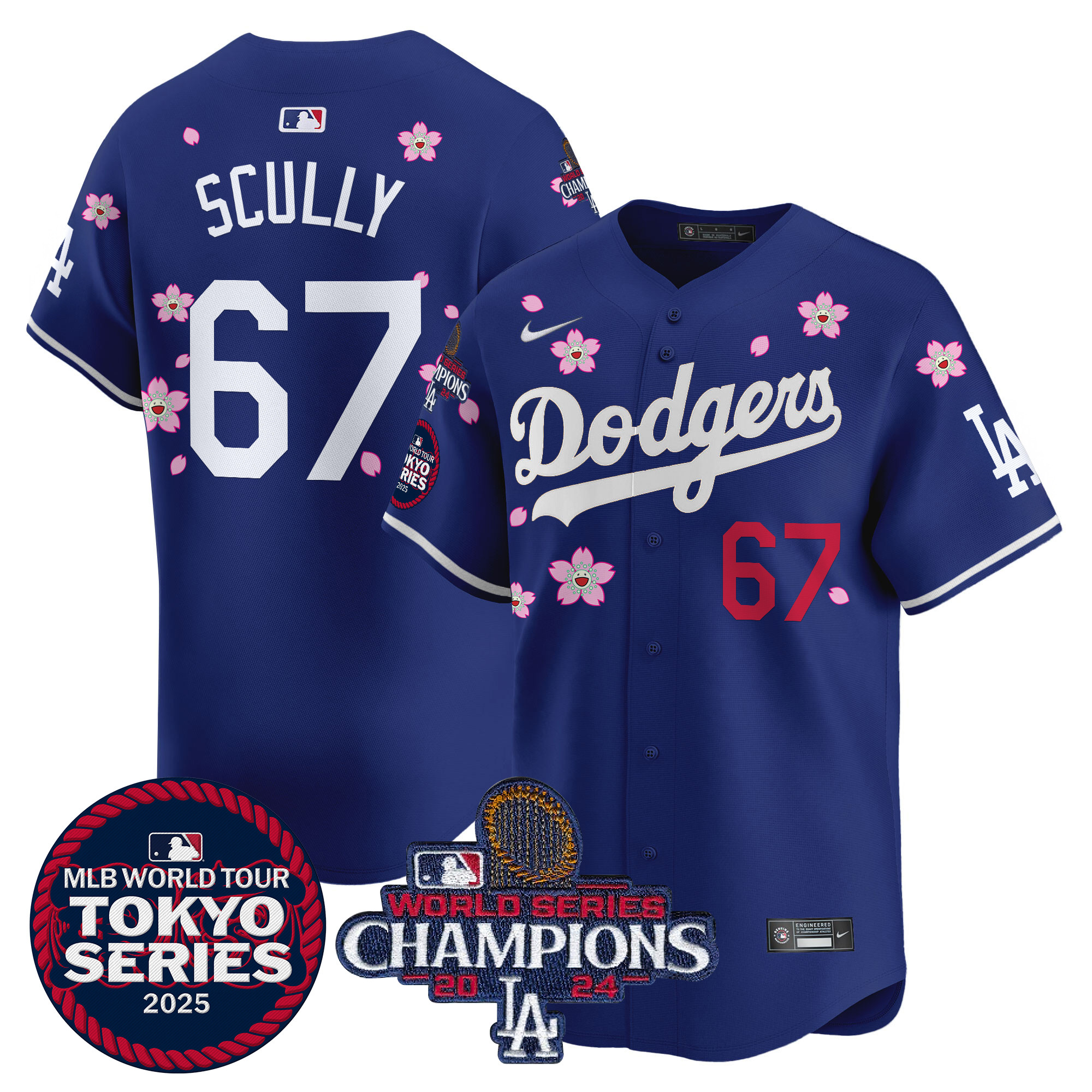 Vin Scully Men's Los Angeles Dodgers Tokyo Series 2025 World Series Champions Patch Vapor Premier Limited Royal Jersey - Stitched