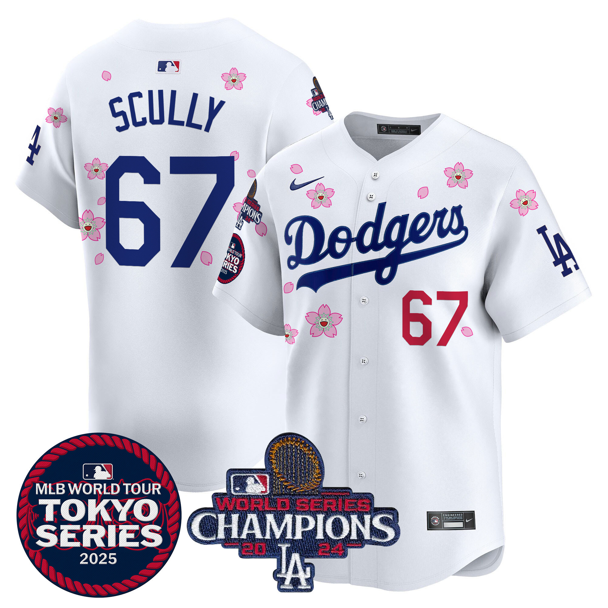 Vin Scully Men's Los Angeles Dodgers Tokyo Series 2025 World Series Champions Patch Vapor Premier Limited White Jersey - Stitched