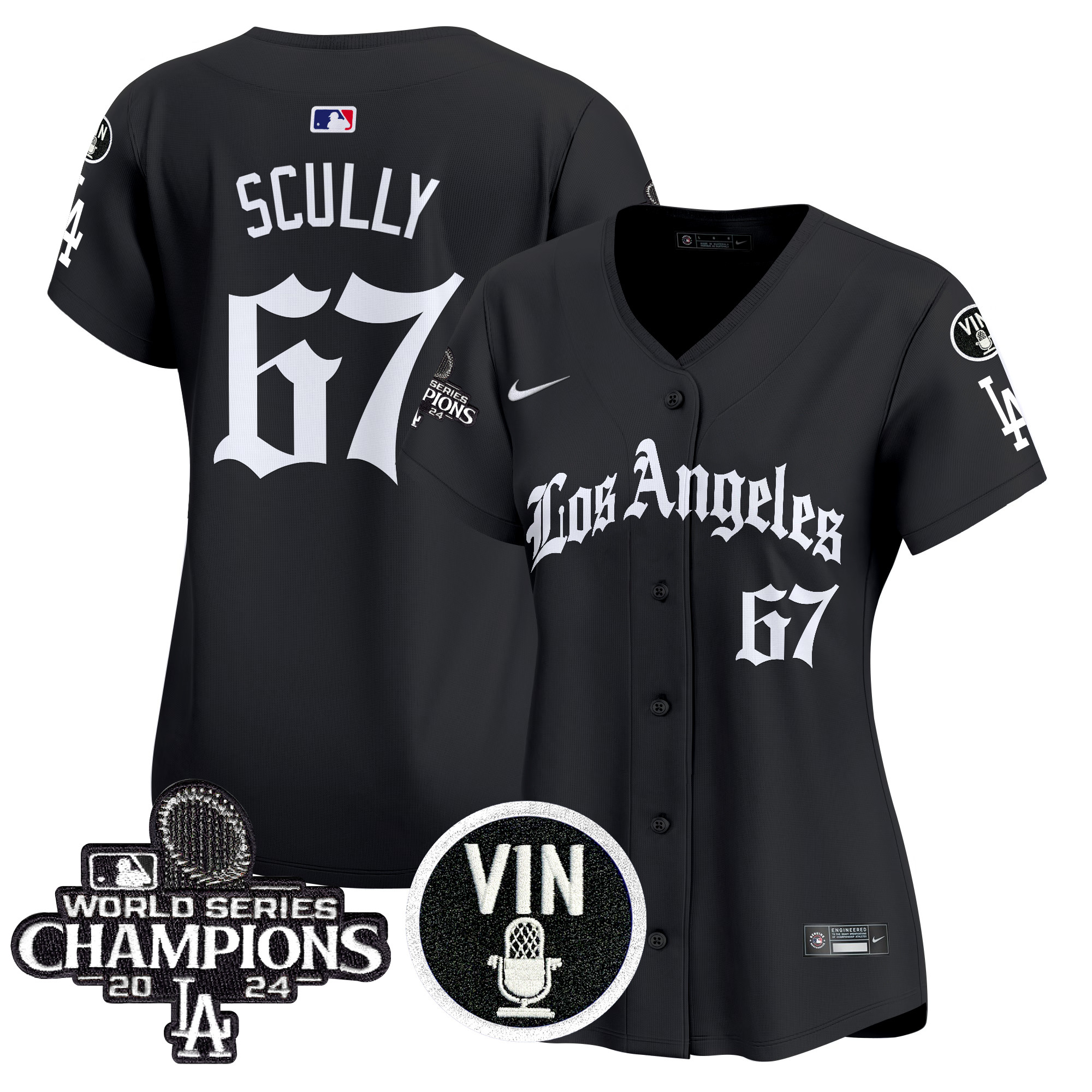 Vin Scully Women's Los Angeles Dodgers 2025 LA Gothic Style Vapor Premier Limited Black Jersey - All Stitched