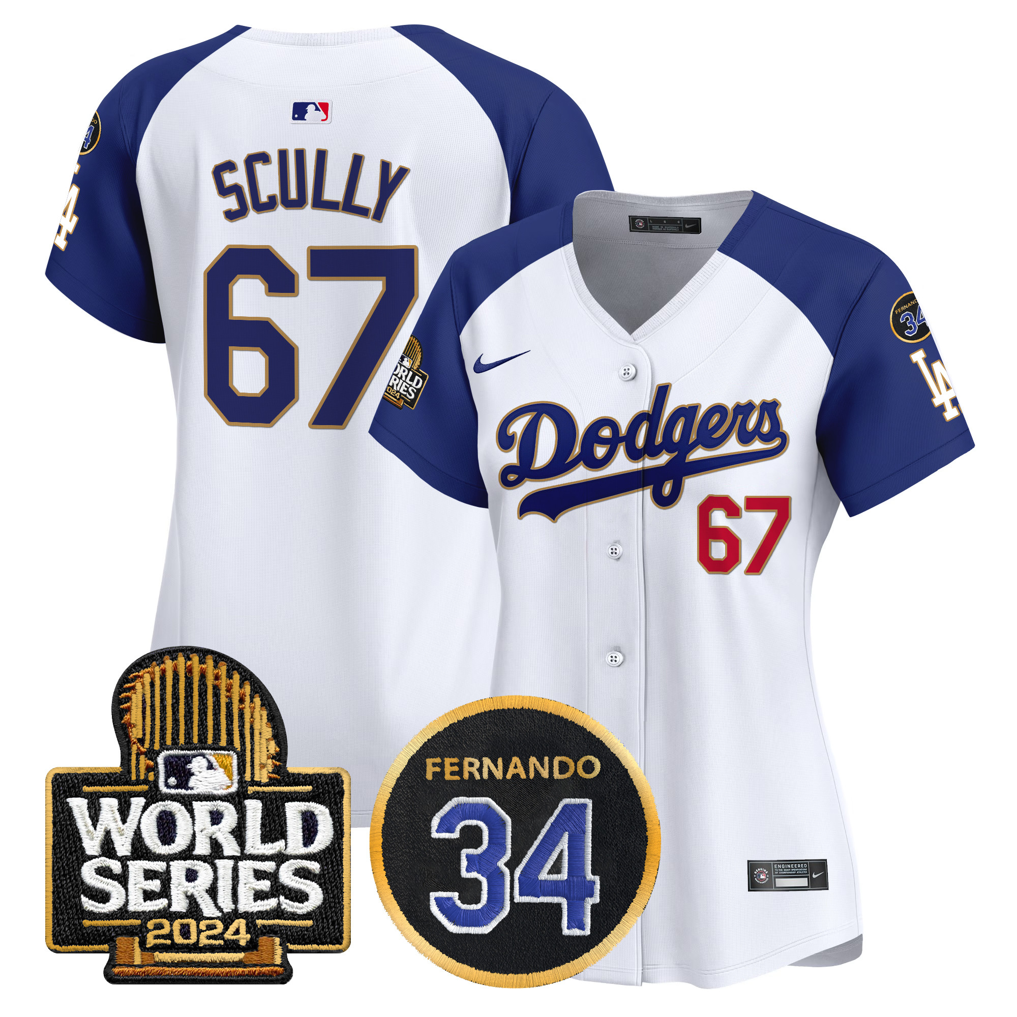 Vin Scully Women's Los Angeles Dodgers Fernando Memorial & 2024 World Series Patch Vapor Premier Limited White Alternate Jersey - All Stitched