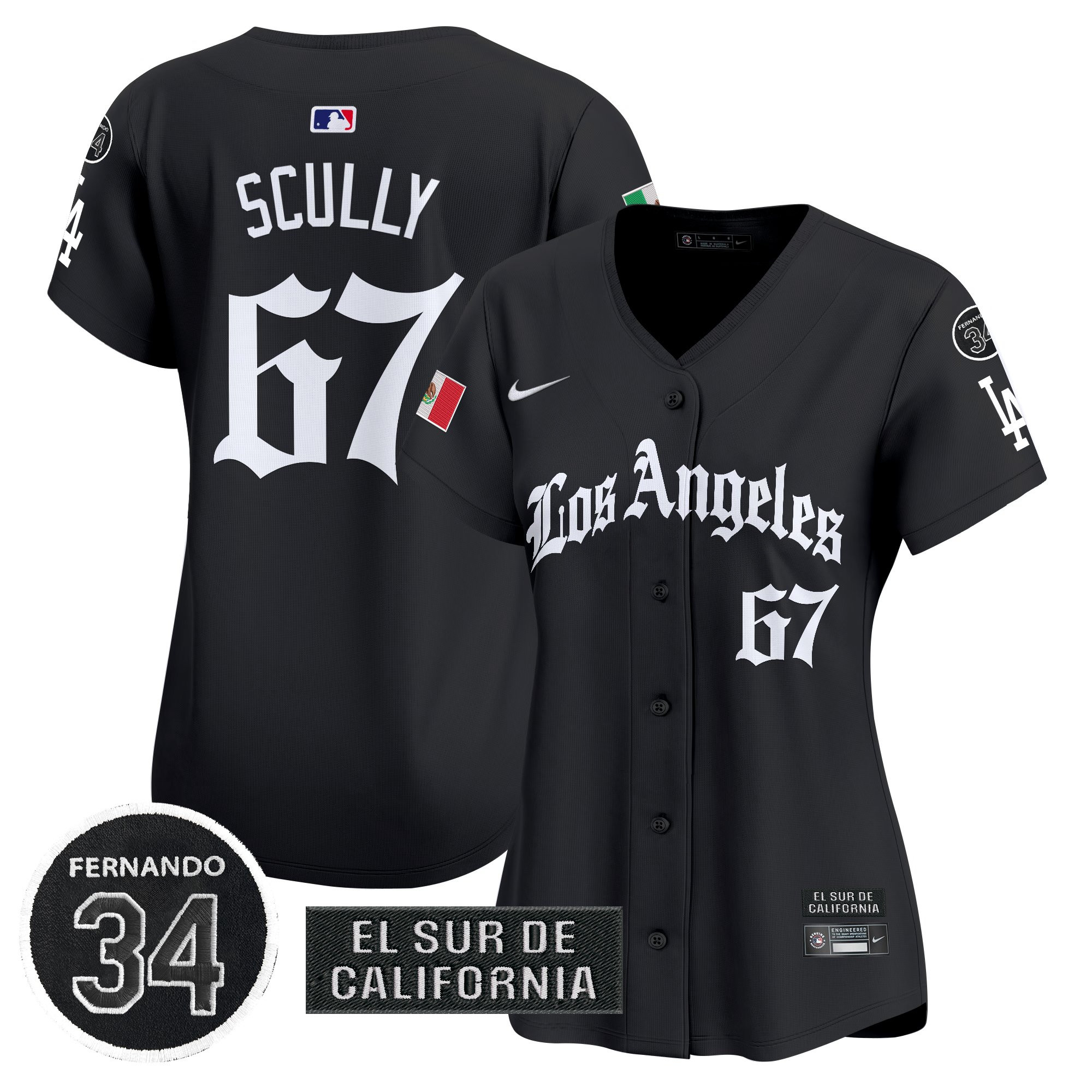 Vin Scully Women's Los Angeles Dodgers Mexico 2025 LA Gothic Style Vapor Premier Limited Black Jersey - All Stitched