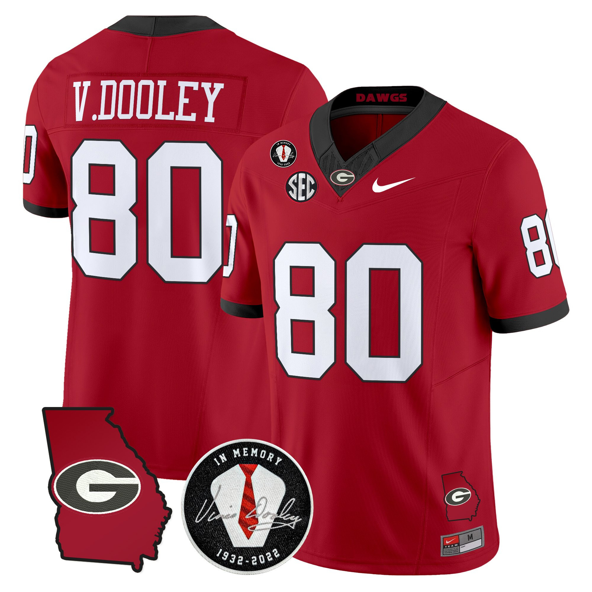 Vince Dooley Men's Georgia Bulldogs 2025 Georgia Map & Vince Dooley Patch Vapor Limited Red Jersey - All Stitched