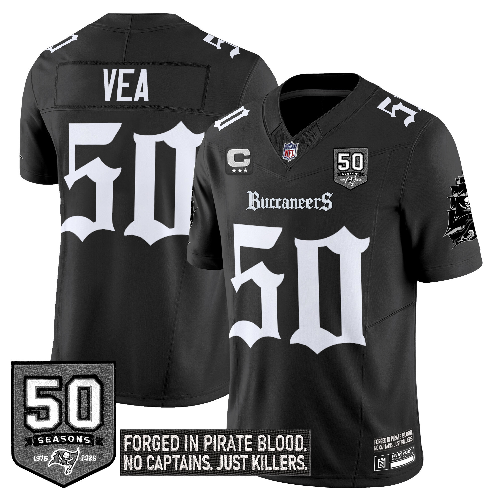 Vita Vea Men's Tampa Bay Buccaneers Gothic Pirate Shadows Edition Limited Black Jersey - All Stitched