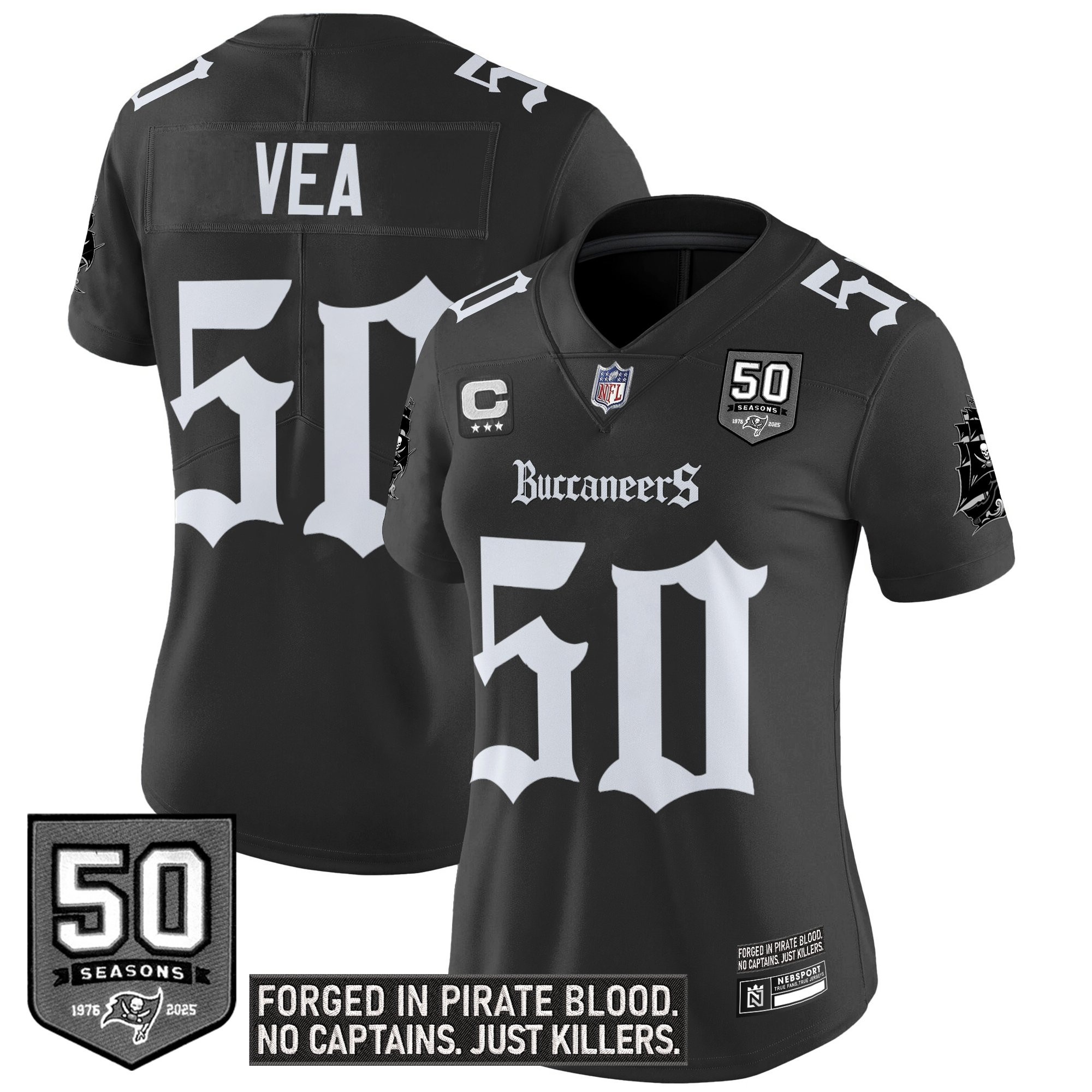 Vita Vea Women's Tampa Bay Buccaneers Gothic Pirate Shadows Edition Vapor Limited Black Jersey - All Stitched