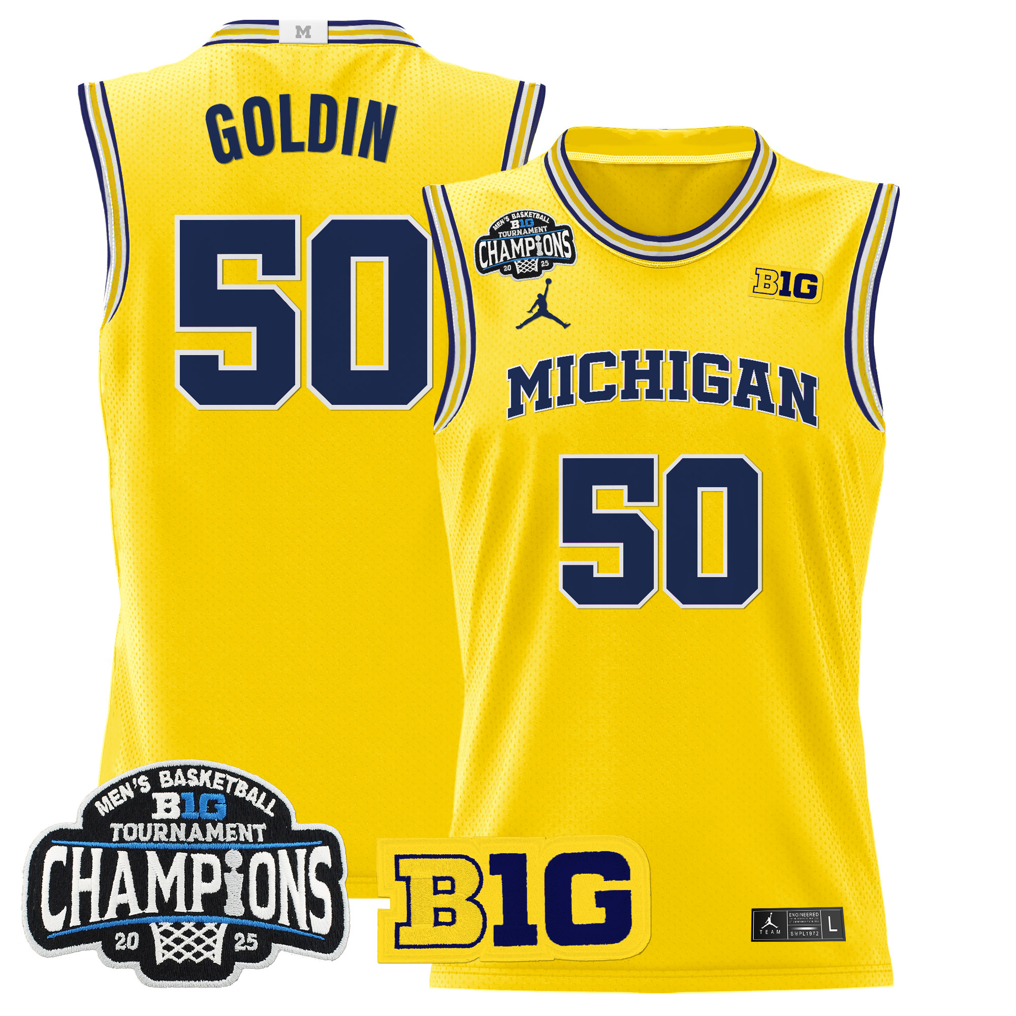 Vladislav Goldin Men's Michigan Wolverines 2025 Big Ten Conference Tournament Champions Basketball Maize Jersey - All Stitched