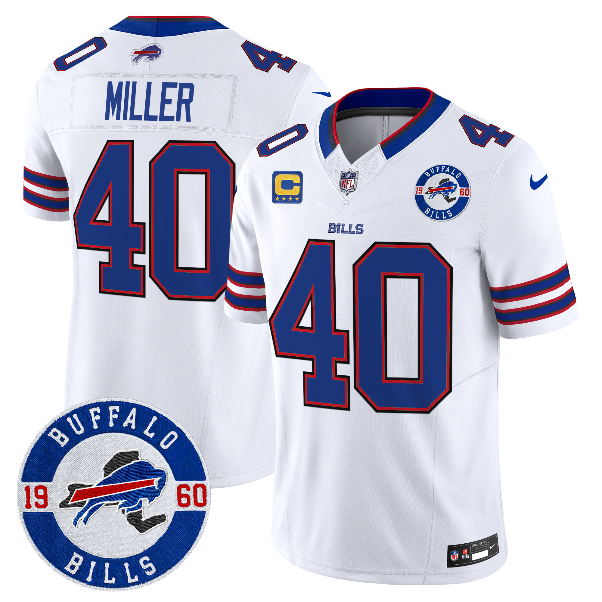 Von Miller Men's Buffalo Bills 2024 Vapor Limited White Jersey - Est. 1960 Patch - All Stitched