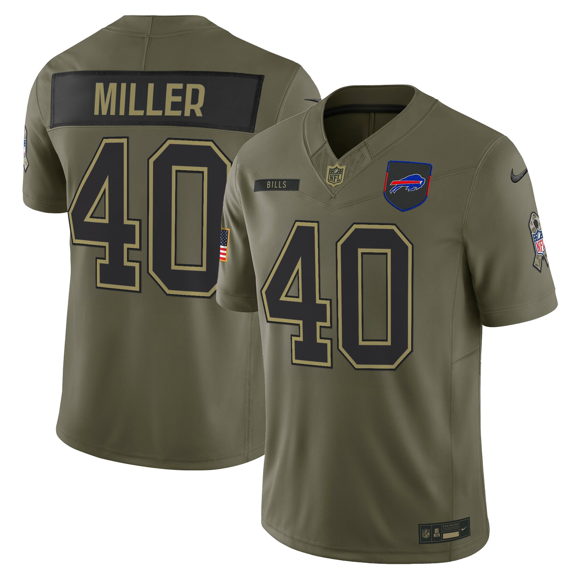 Von Miller Men's Buffalo Bills 2025 Salute to Service Vapor Limited Olive Jersey - All Stitched
