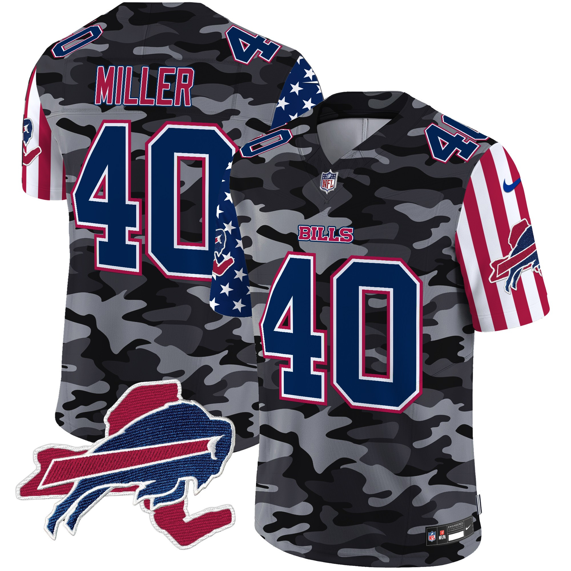 Von Miller Men's Buffalo Bills American Style Vapor Limited Black Camo Jersey V2 - All Stitched