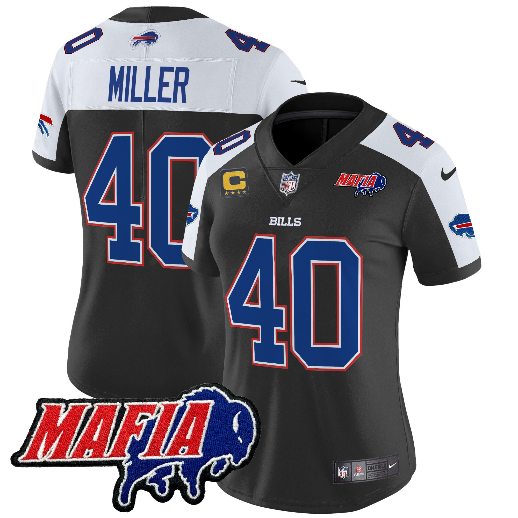 Von Miller Women's Buffalo Bills 2024 Buffalo Bills Mafia Patch Vapor Limited Black Alternate Jersey - All Stitched