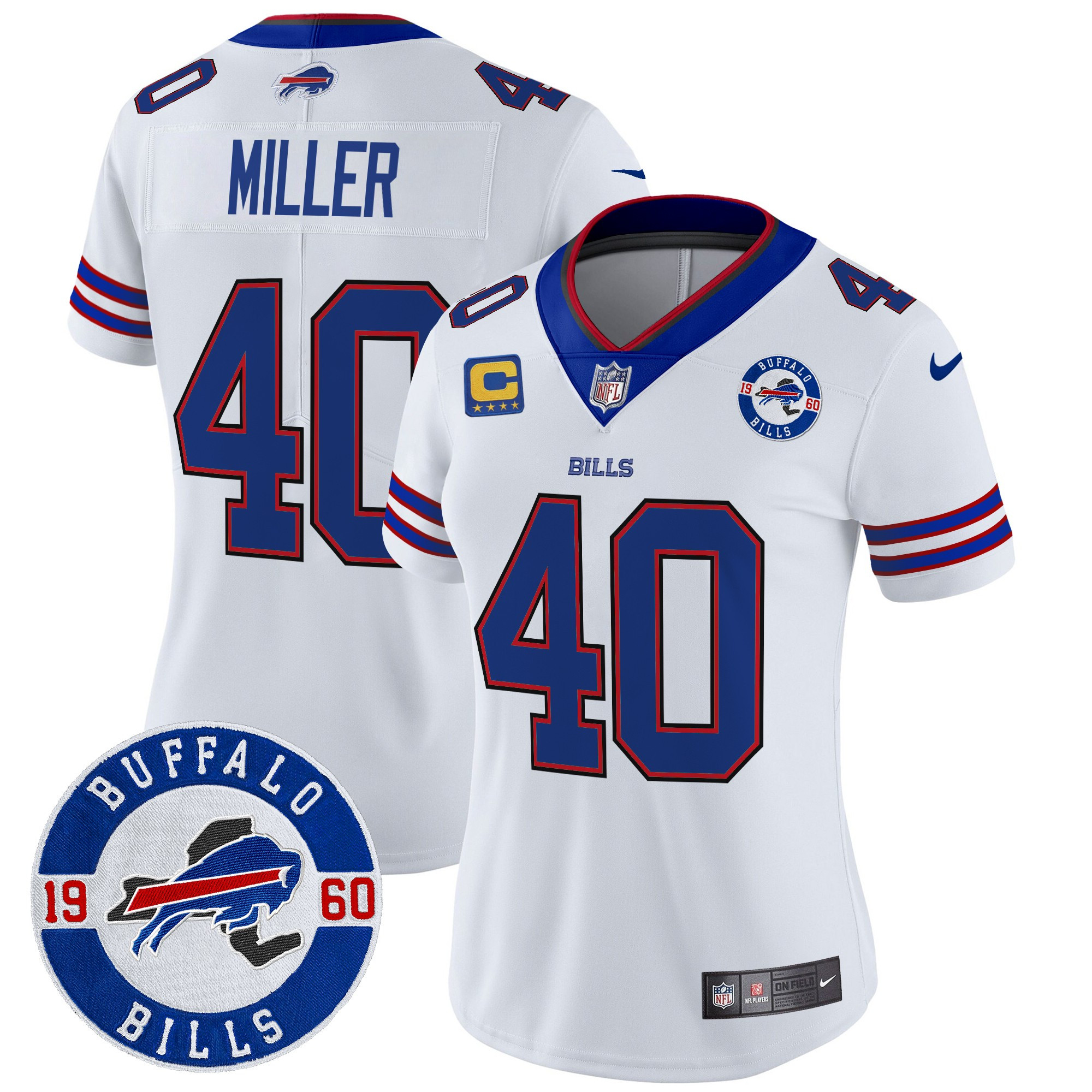 Von Miller Women's Buffalo Bills 2024 Vapor Limited White Jersey - Est. 1960 Patch - All Stitched