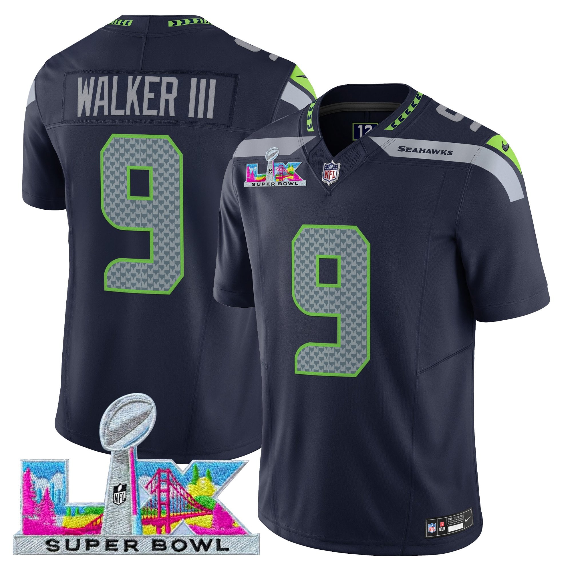 Walker III Men's Seattle Seahawks Super Bowl LX Vapor Limited College Navy Jersey - All Stitched