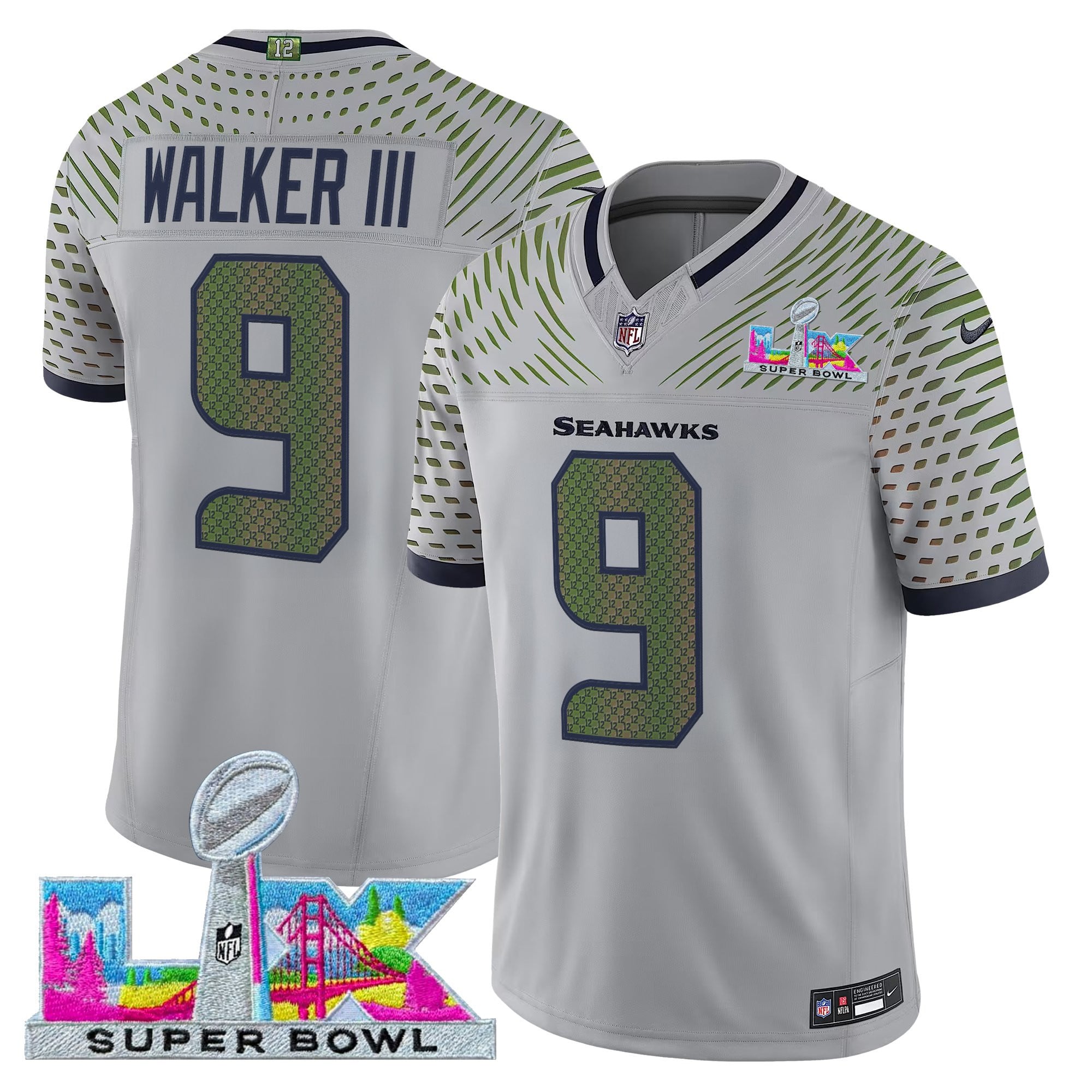 Walker III Men's Seattle Seahawks Super Bowl LX Vapor Limited Wolf Gray Jersey - All Stitched