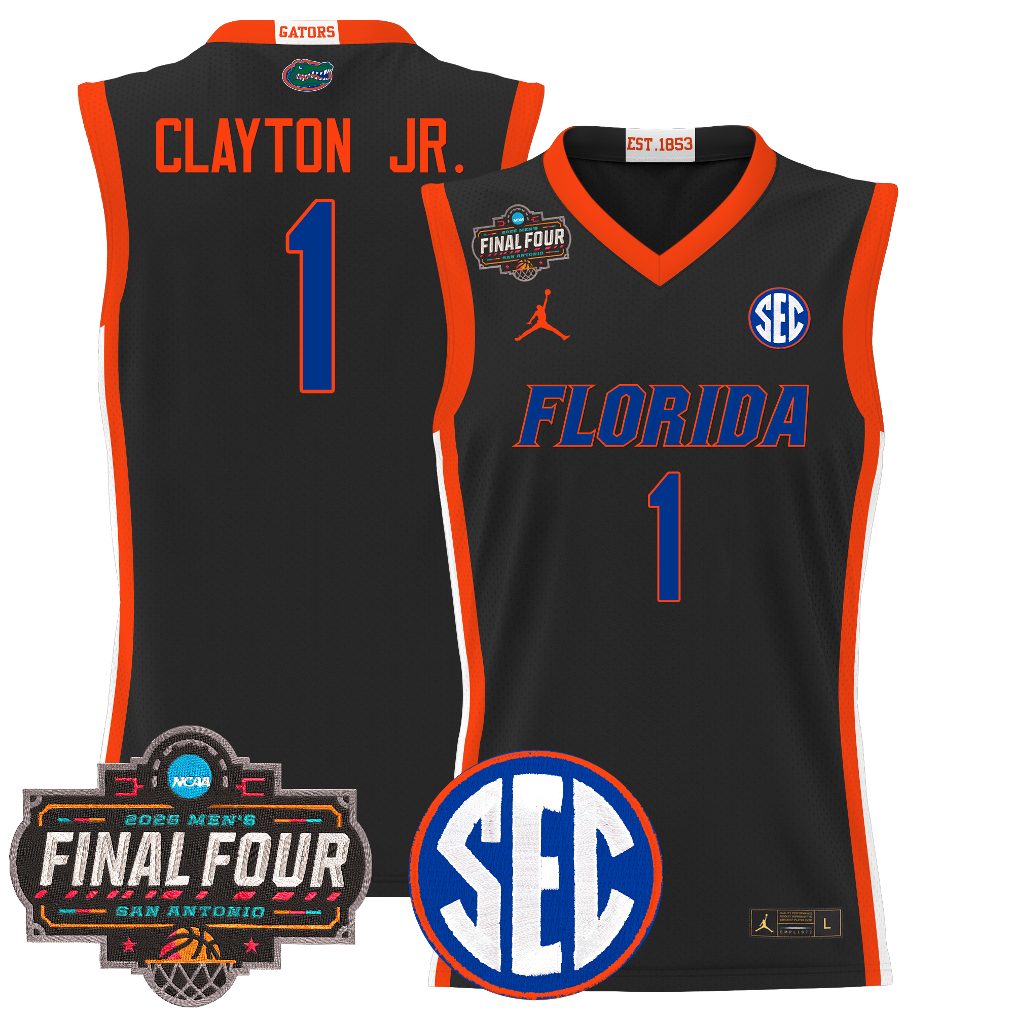 Walter Clayton Jr. Men's Florida Gators 2025 Final Four Patch Basketball Black Jersey - All Stitched