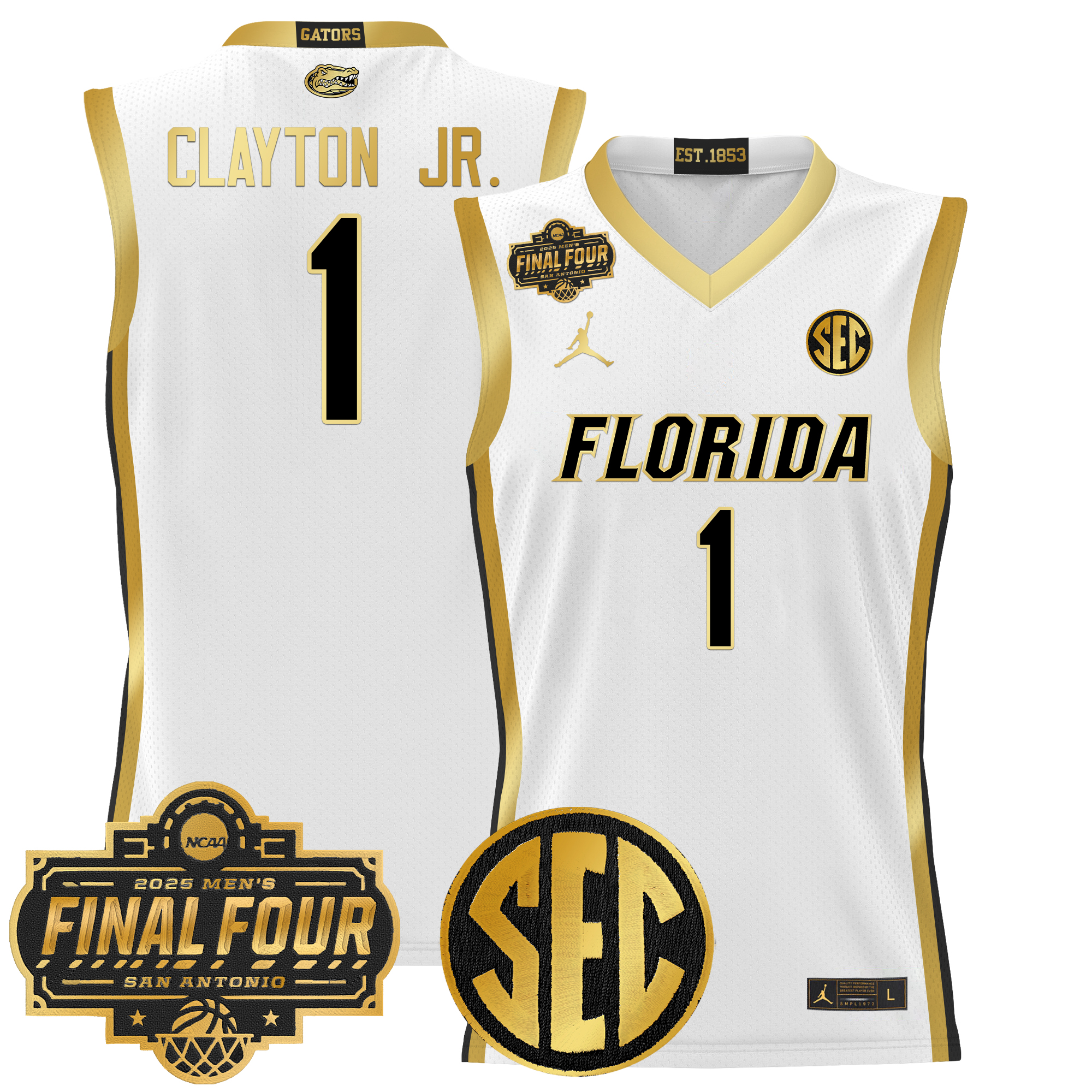 Walter Clayton Jr. Men's Florida Gators 2025 Final Four Patch Basketball White Gold Jersey - All Stitched