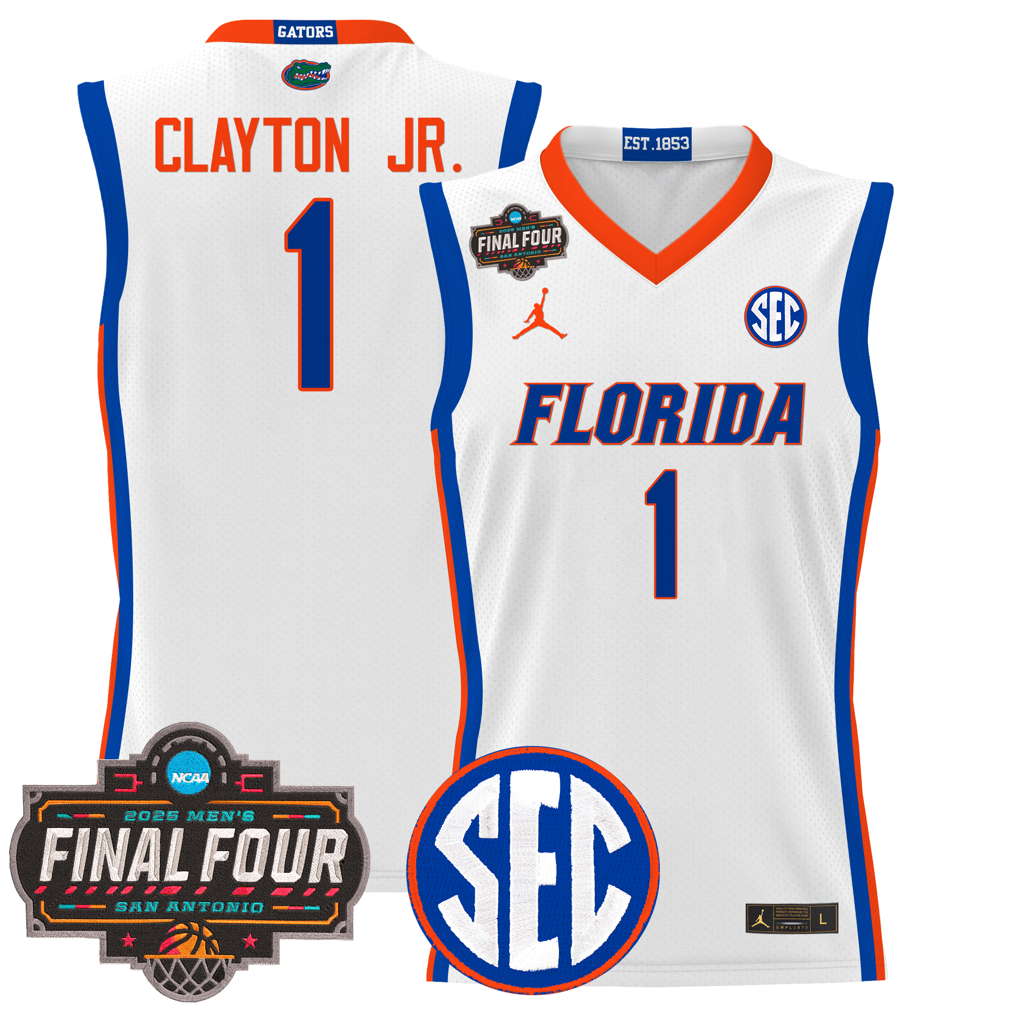 Walter Clayton Jr. Men's Florida Gators 2025 Final Four Patch Basketball White Jersey - All Stitched