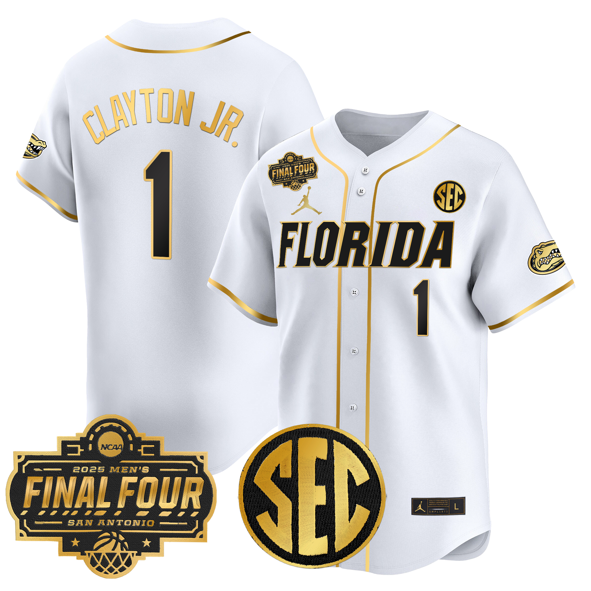 Walter Clayton Jr. Men's Florida Gators 2025 Final Four Patch Vapor Baseball White Gold Jersey - All Stitched