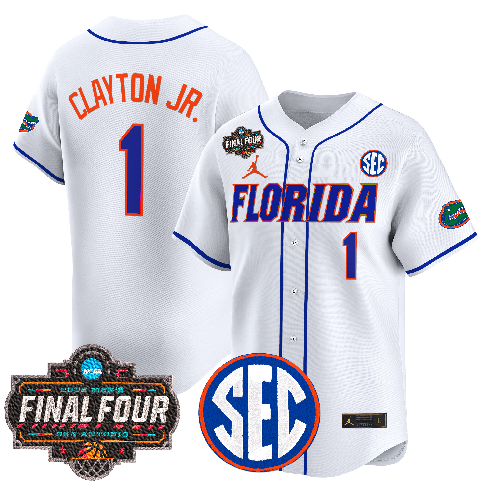Walter Clayton Jr. Men's Florida Gators 2025 Final Four Patch Vapor Baseball White Jersey - All Stitched