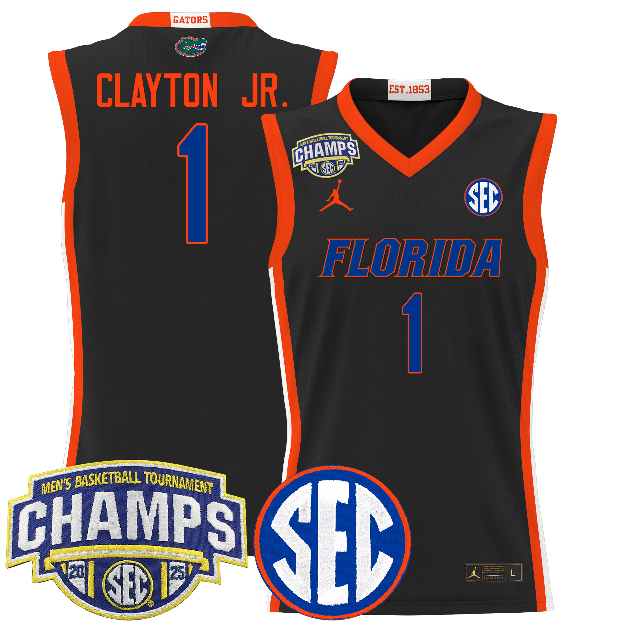 Walter Clayton Jr. Men's Florida Gators 2025 SEC Conference Tournament Champions Basketball Black Jersey - All Stitched