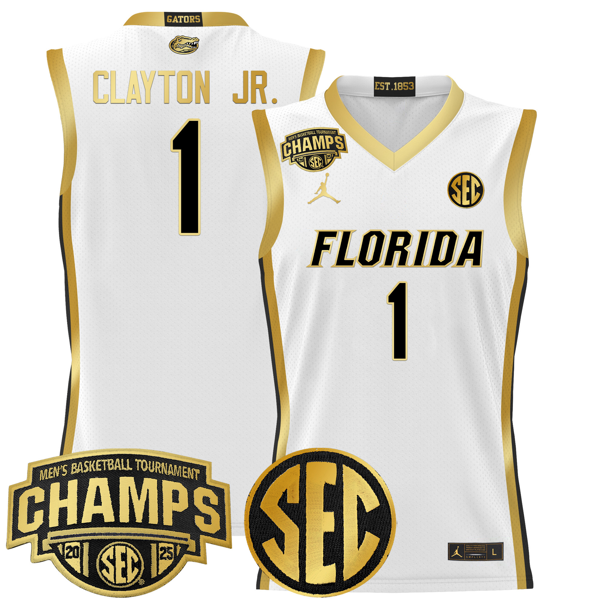 Walter Clayton Jr. Men's Florida Gators 2025 SEC Conference Tournament Champions Basketball White Gold Jersey - All Stitched