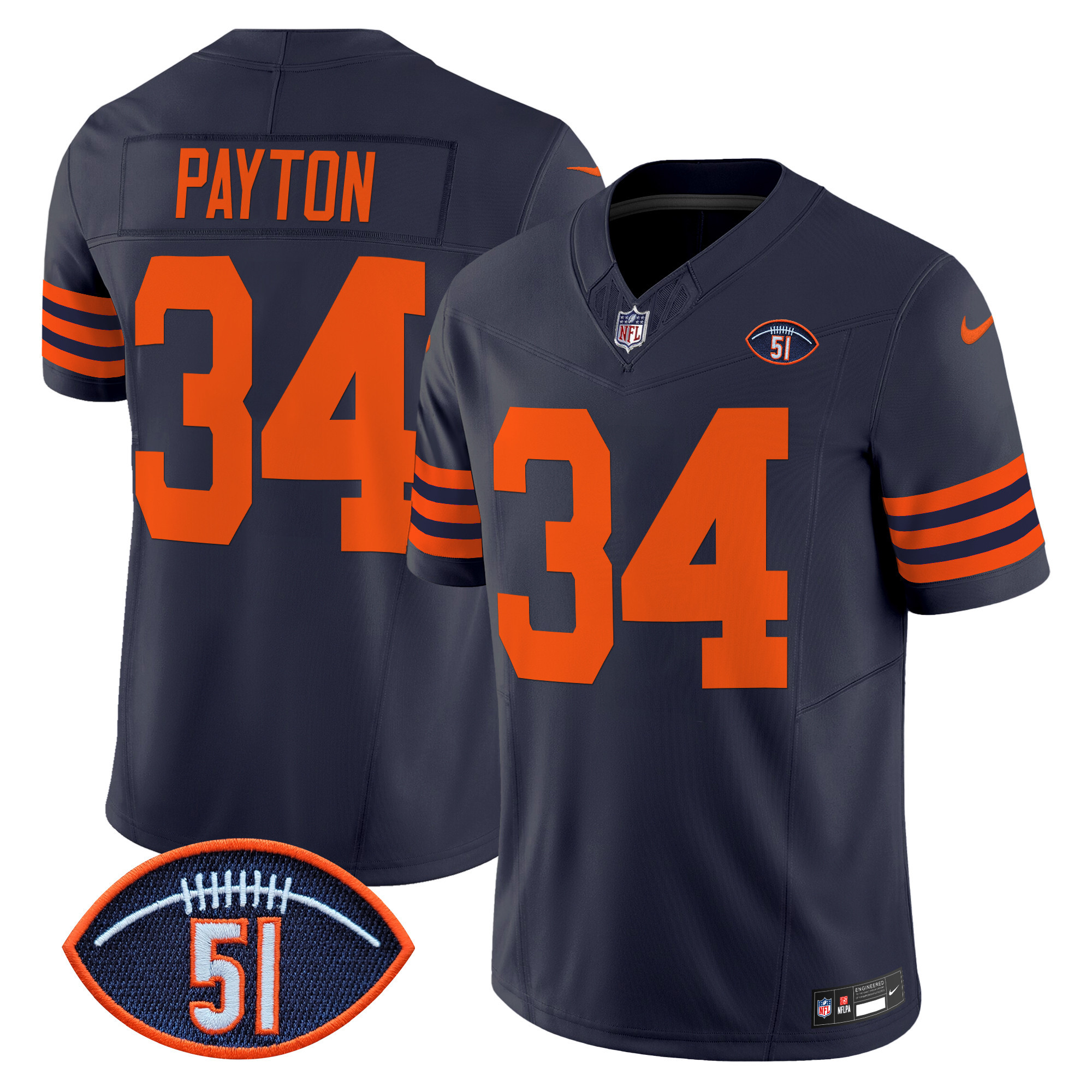 Walter Payton Men's Chicago Bears Dick Butkus Patch Throwback Vapor Limited Navy Jersey - All Stitched