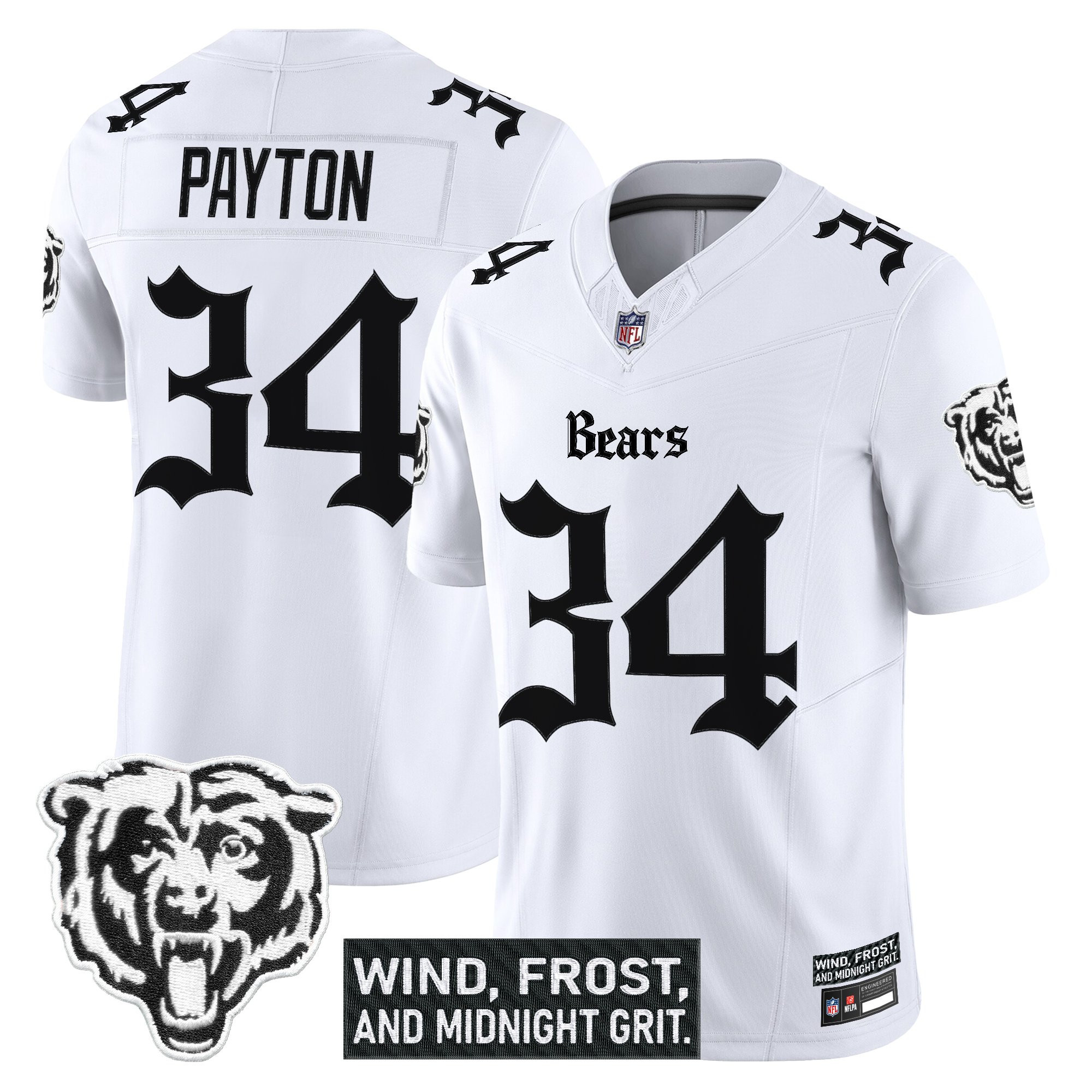 Walter Payton Men's Chicago Bears Gothic Midway Legacy Vapor Limited White Jersey - All Stitched