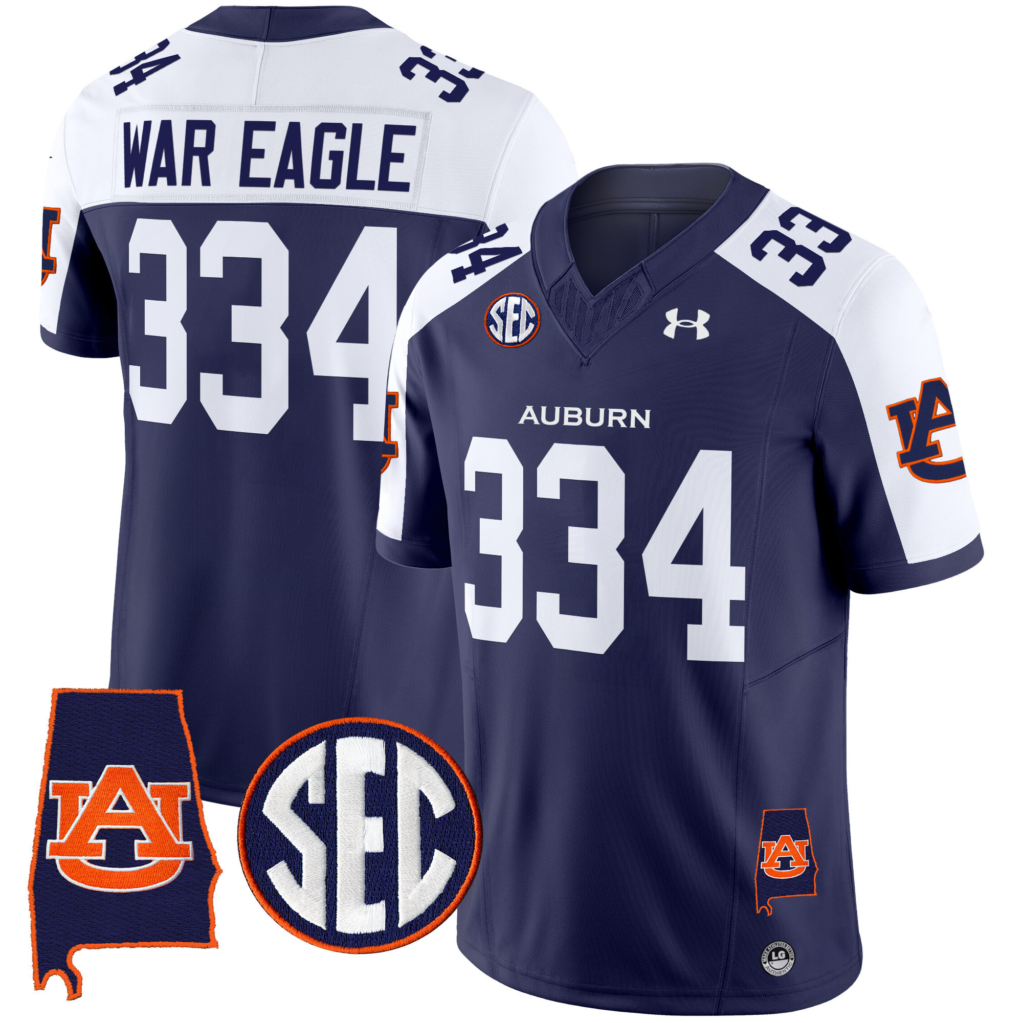 War Eagle 334 Men's Auburn Tigers 2025 Alabama Patch Vapor Limited Navy Alternate Jersey - All Stitched