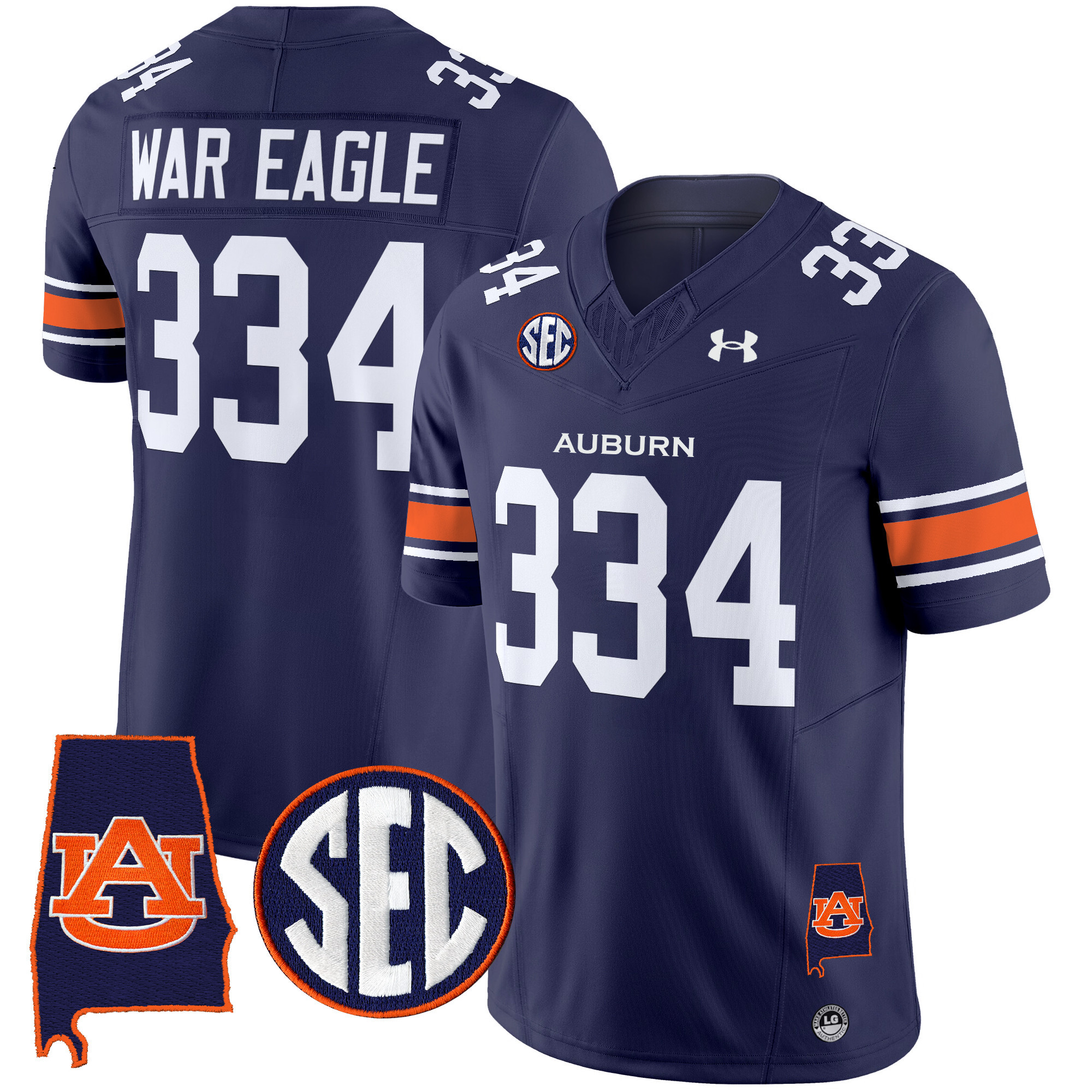 War Eagle 334 Men's Auburn Tigers 2025 Alabama Patch Vapor Limited Navy Jersey - All Stitched