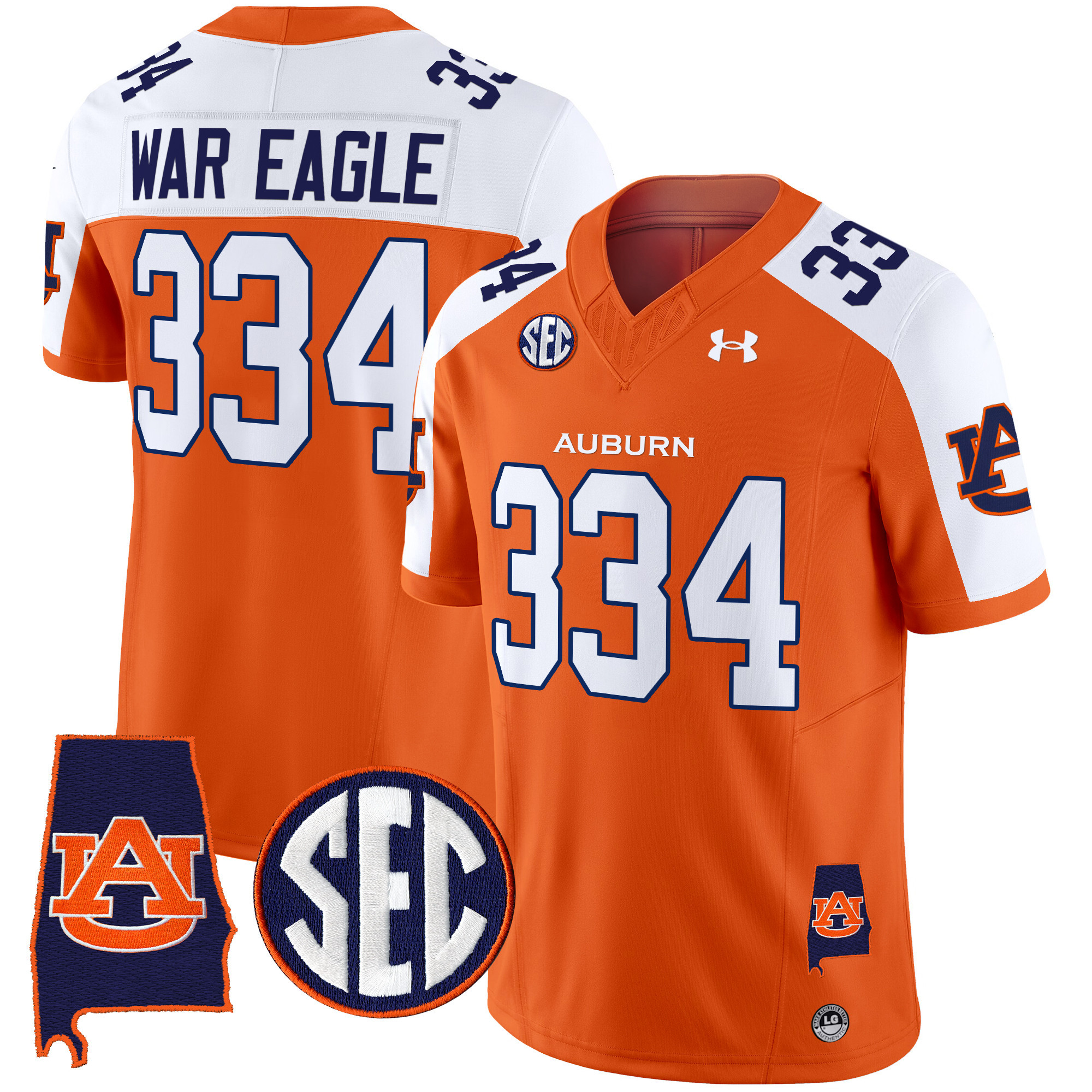 War Eagle 334 Men's Auburn Tigers 2025 Alabama Patch Vapor Limited Orange Alternate Jersey - All Stitched