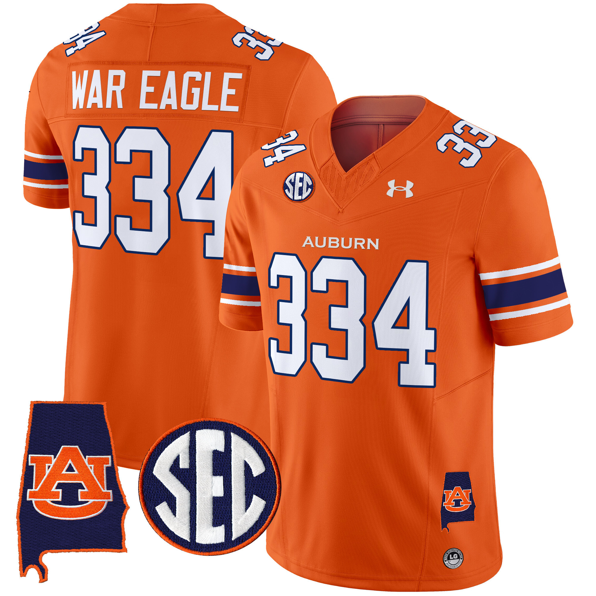 War Eagle 334 Men's Auburn Tigers 2025 Alabama Patch Vapor Limited Orange Jersey - All Stitched