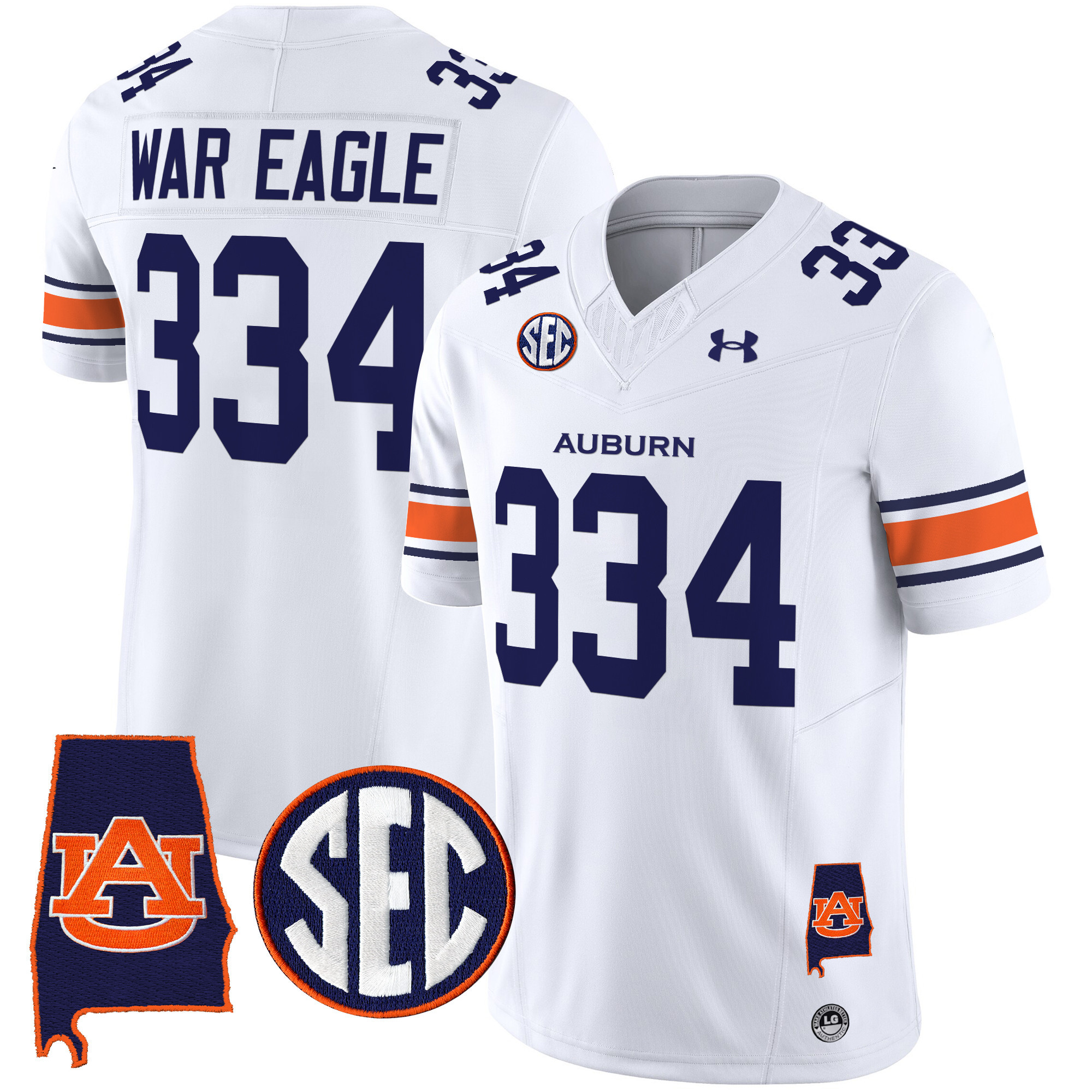 War Eagle 334 Men's Auburn Tigers 2025 Alabama Patch Vapor Limited White Jersey - All Stitched