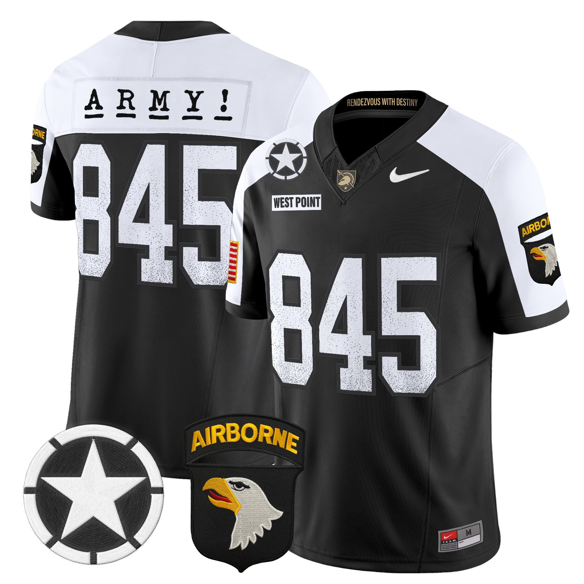 West Point 845 Men's Army Black Knights 2025 Screaming Eagles Vapor Limited Black Alternate Jersey - All Stitched