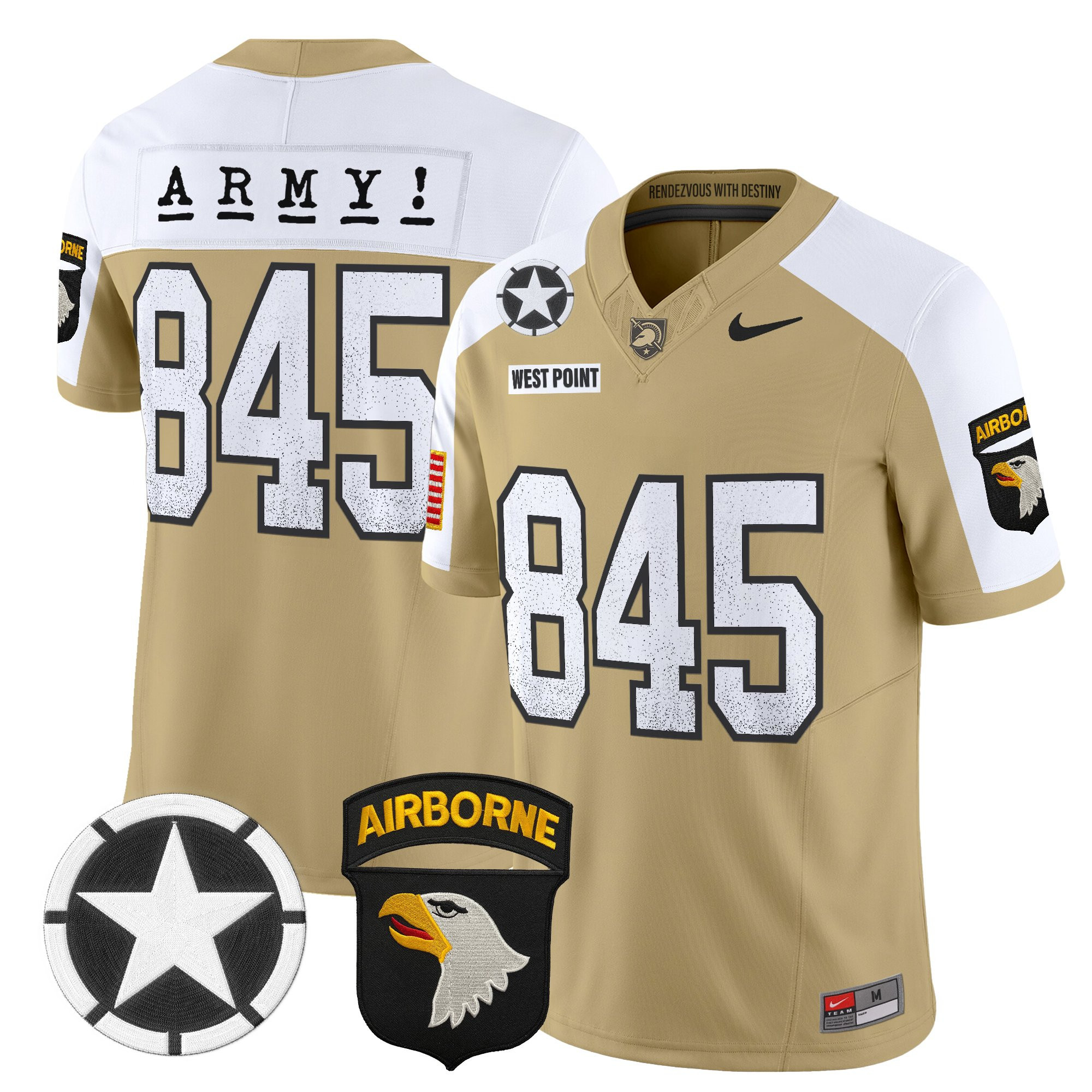West Point 845 Men's Army Black Knights 2025 Screaming Eagles Vapor Limited Tan Alternate Jersey - All Stitched